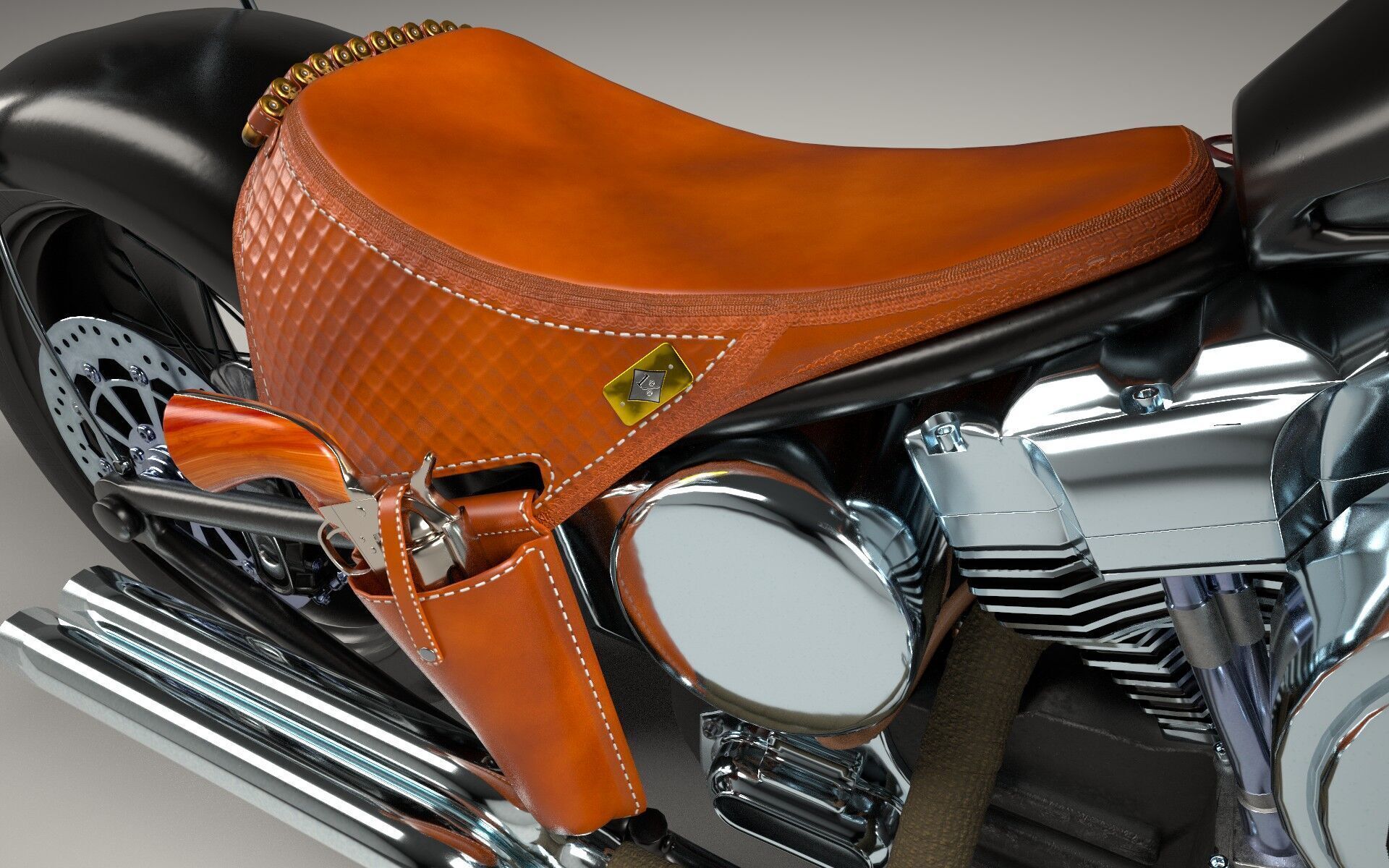 Custom Chopper Motorcycle 3D model_4