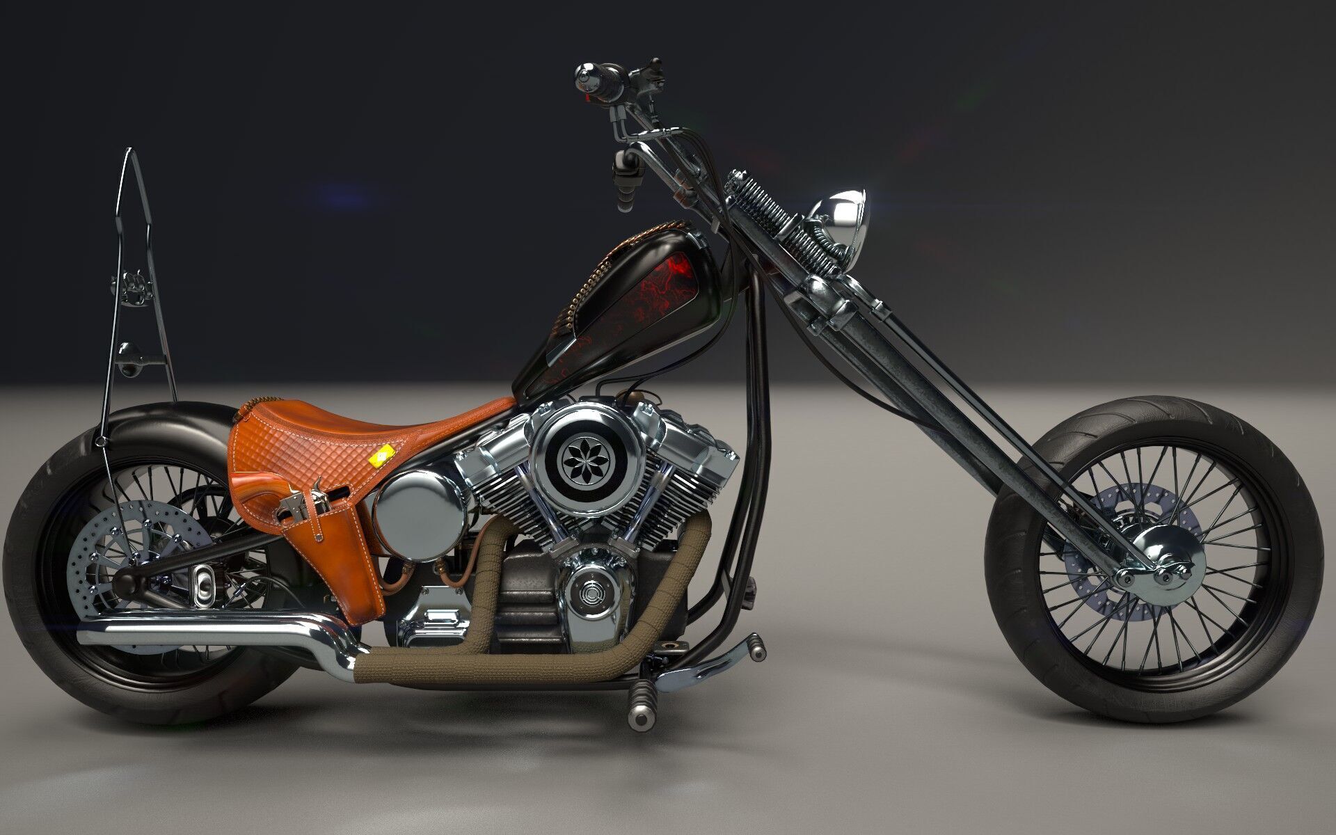 Custom Chopper Motorcycle 3D model_14