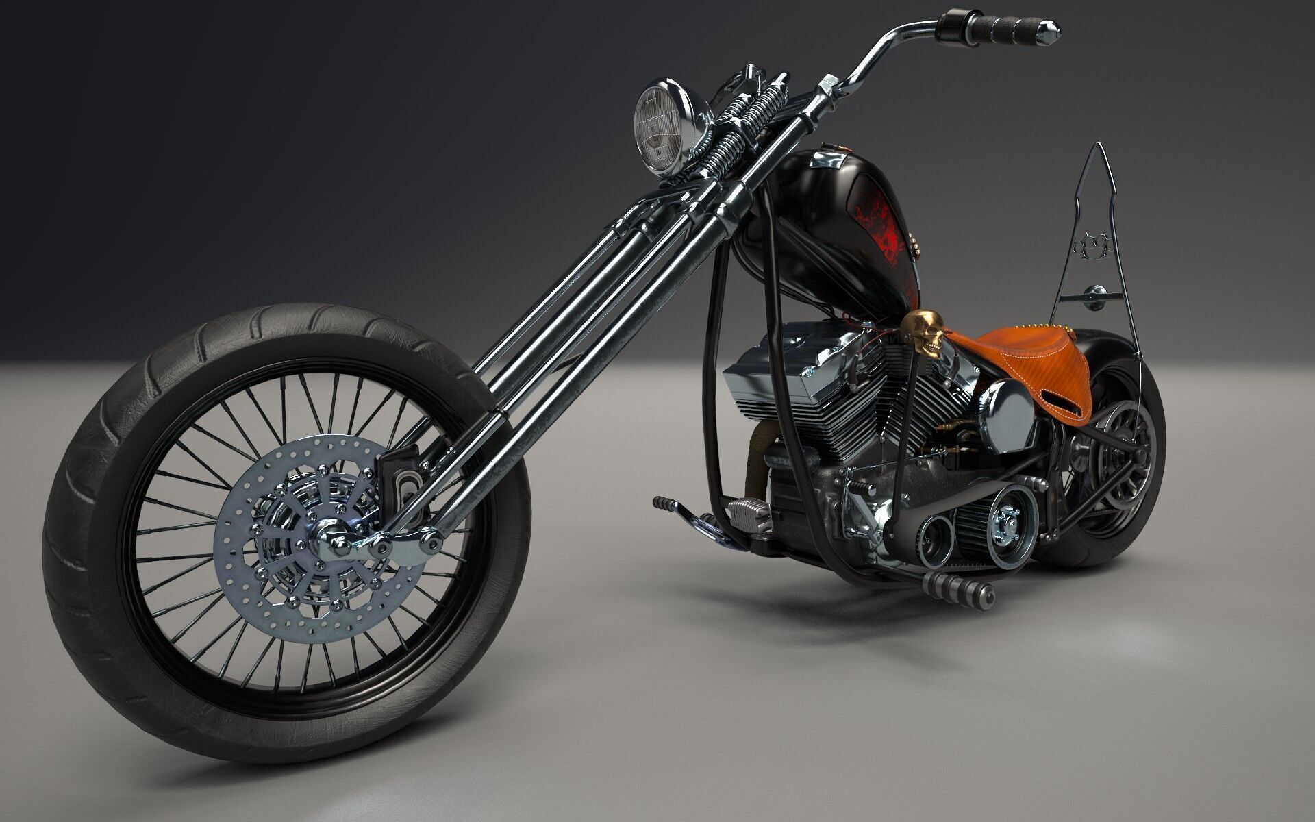 Custom Chopper Motorcycle 3D model_3