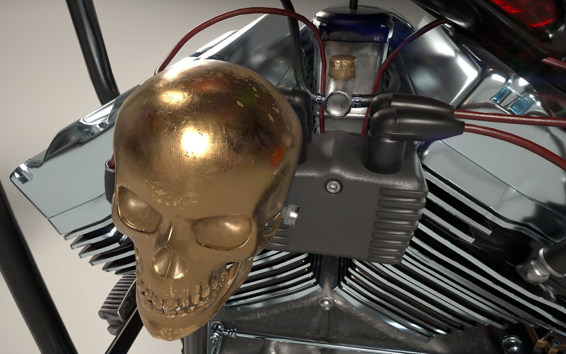 Custom Chopper Motorcycle 3D model_7