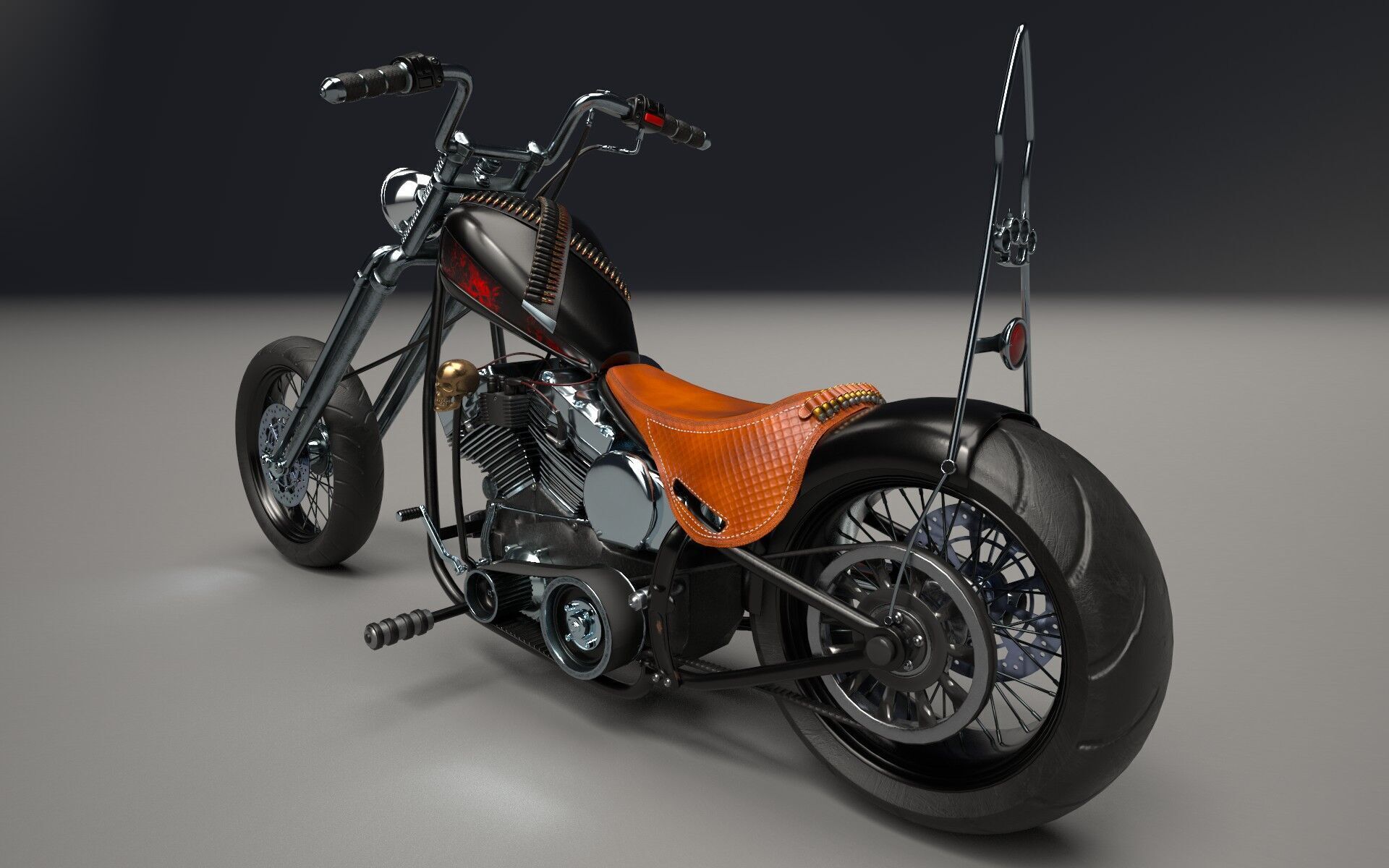 Custom Chopper Motorcycle 3D model_2