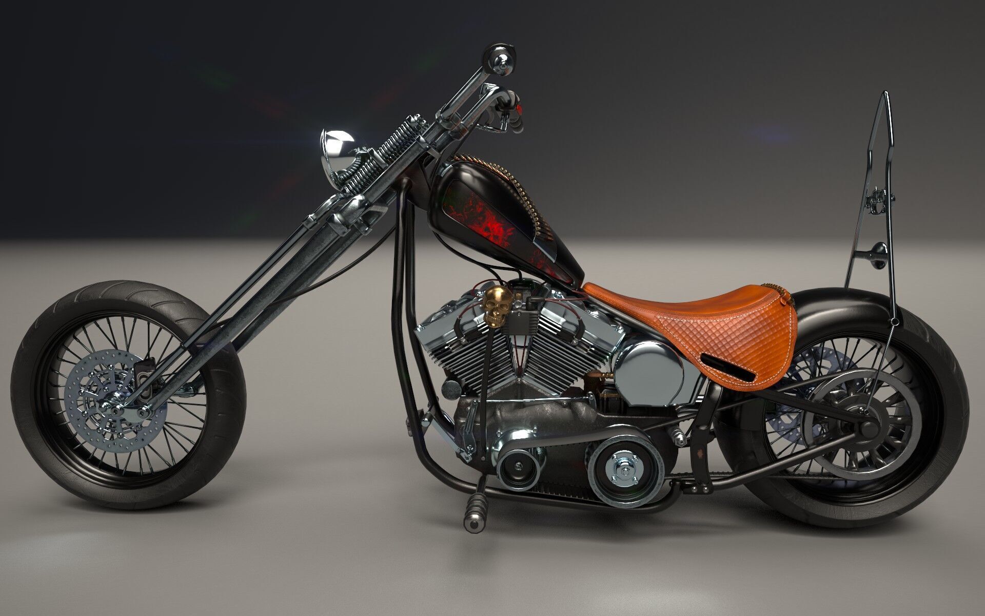 Custom Chopper Motorcycle 3D model_15