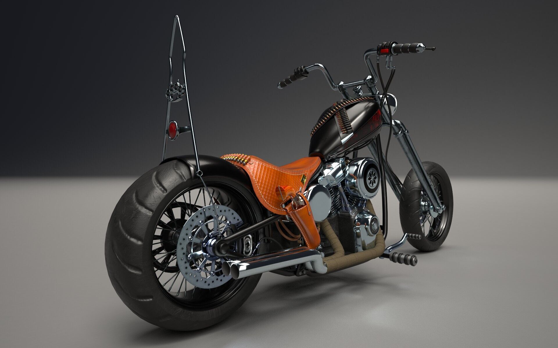 Custom Chopper Motorcycle 3D model_1