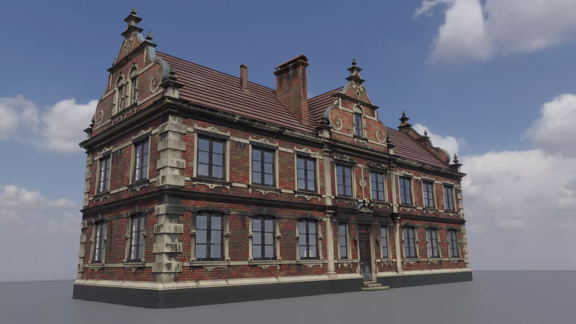 Brick Building with interior in dirty style Low-poly 3D model