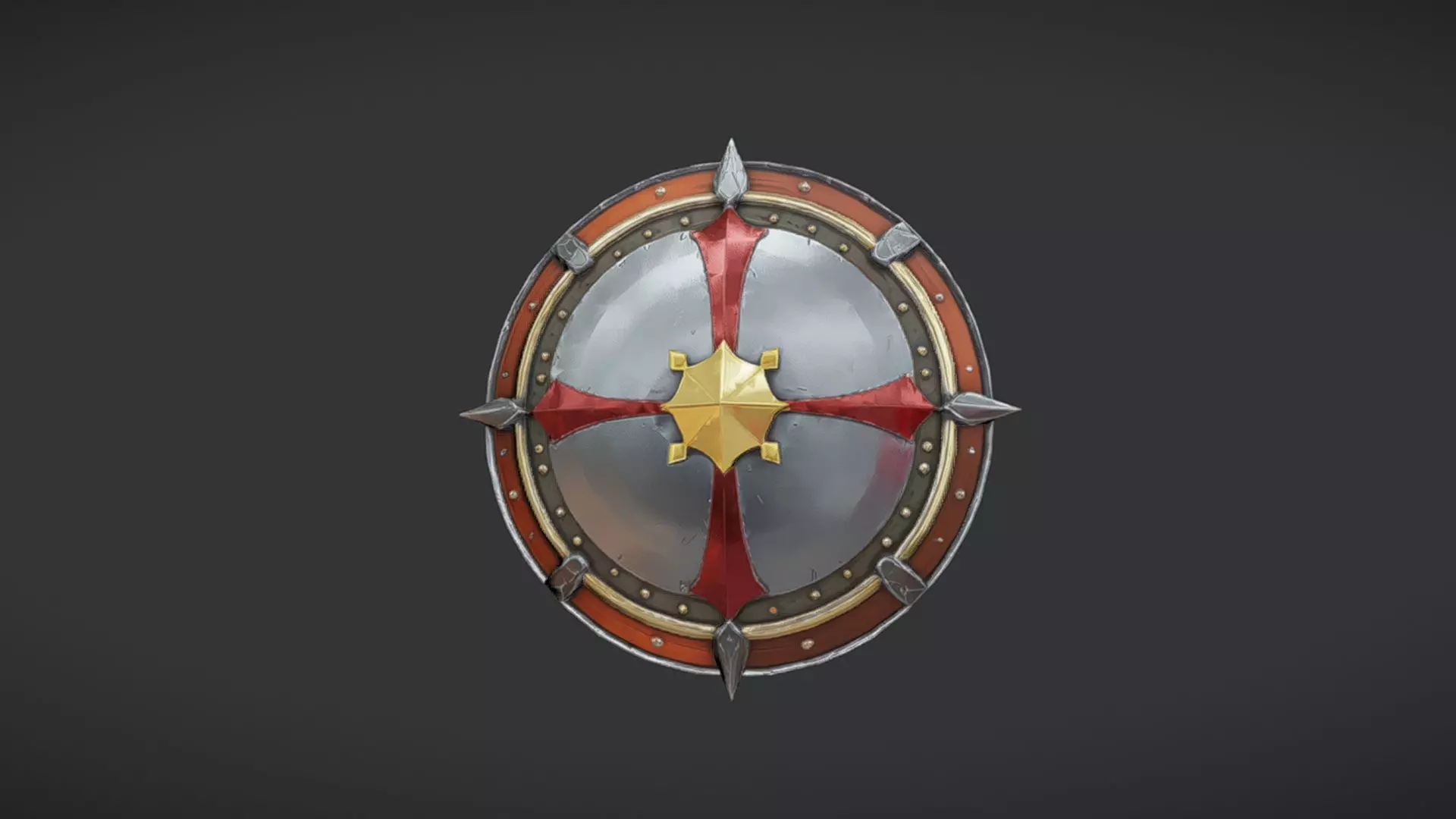 medieval shield with decorative cross 3D model_0