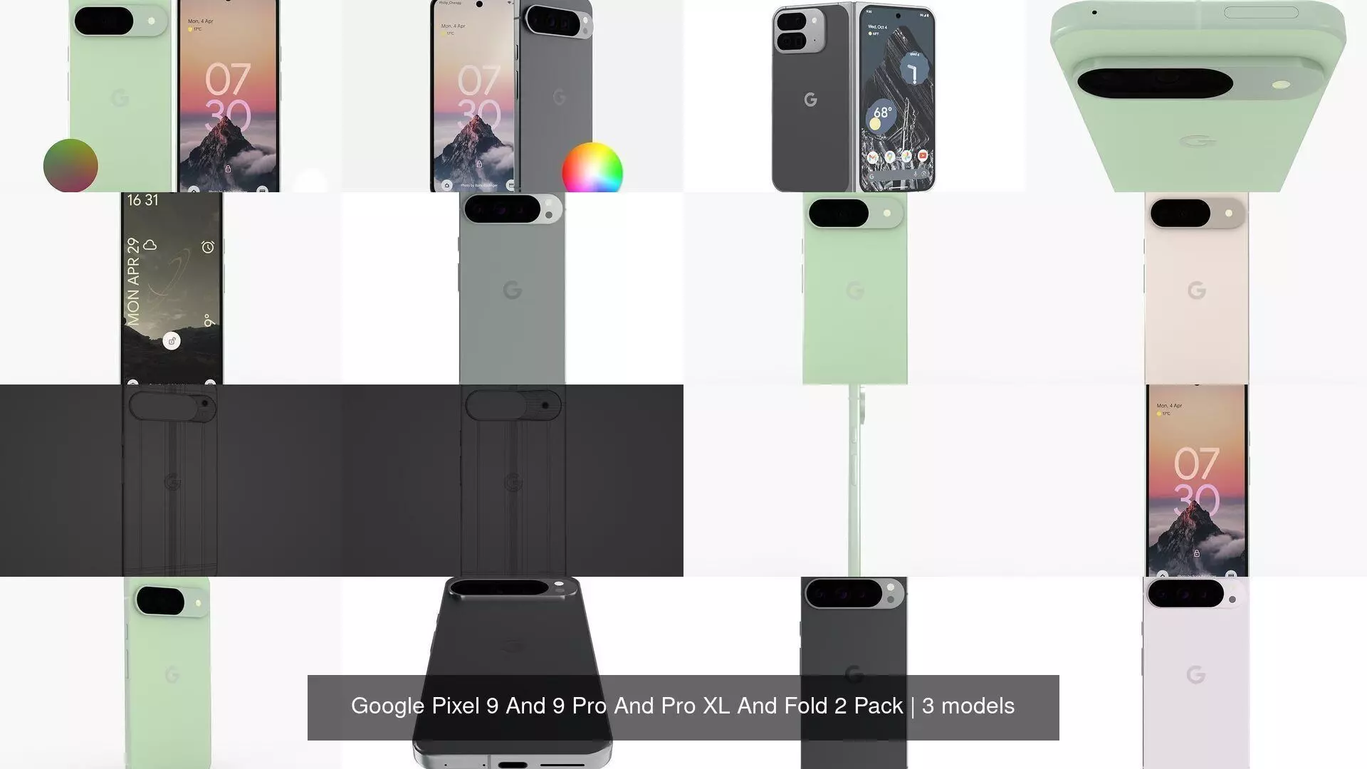 Google Pixel 9 And 9 Pro And Pro XL And Fold 2 Pack 3D Model Collection_1