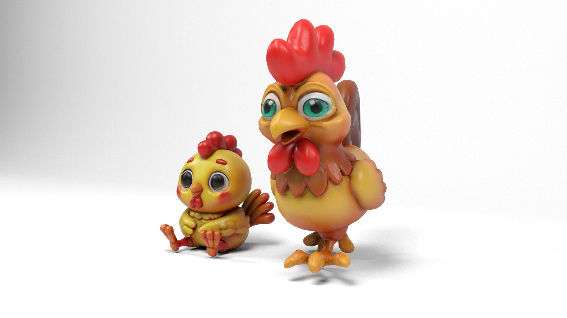 Funny hen and chick Low-poly 3D model_1