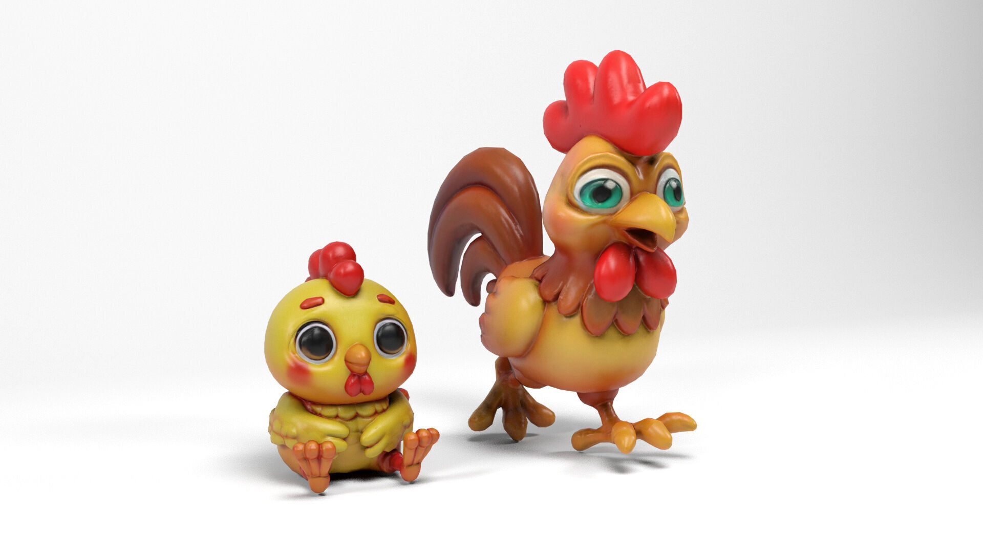 Funny hen and chick Low-poly 3D model_2
