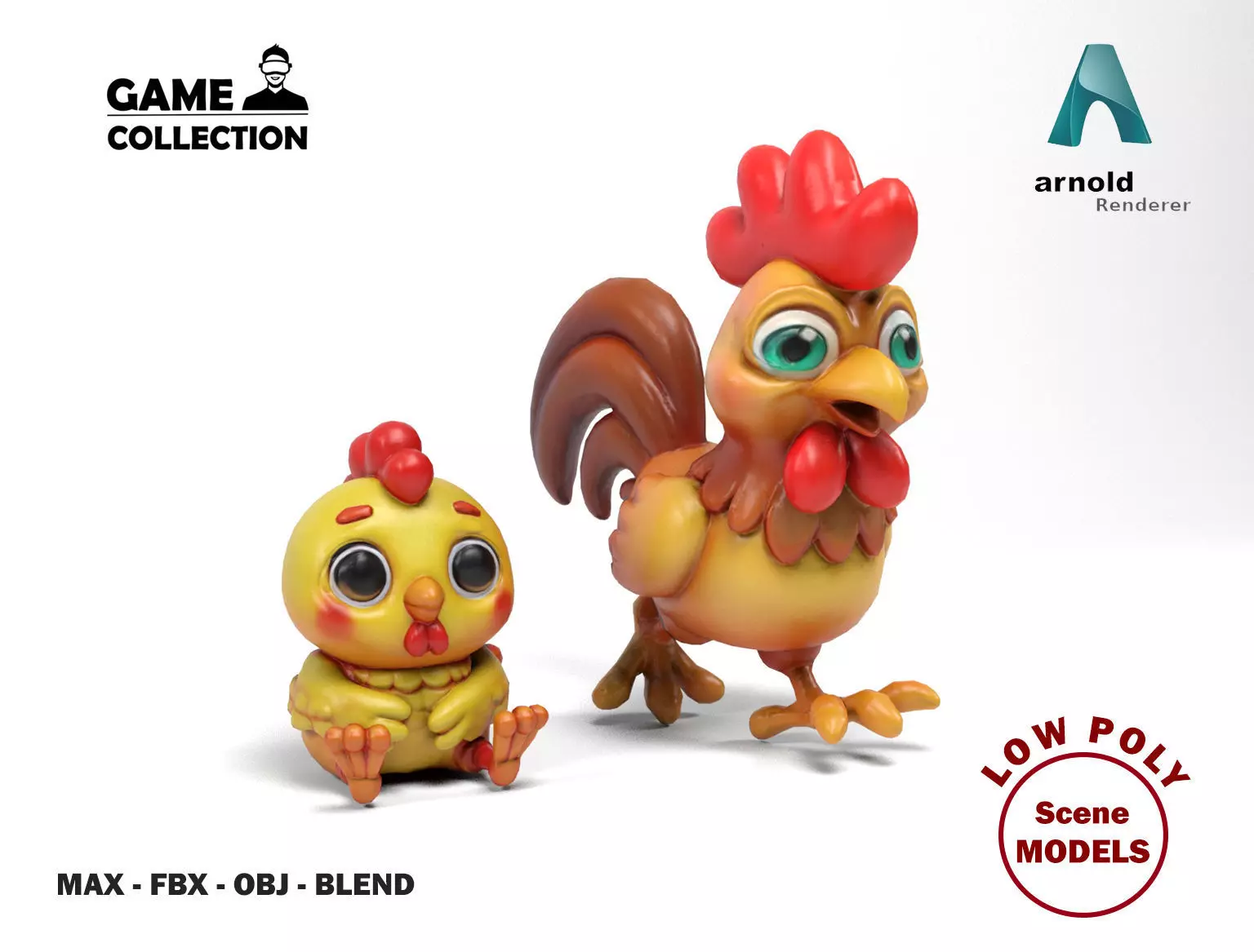 Funny hen and chick Low-poly 3D model_0