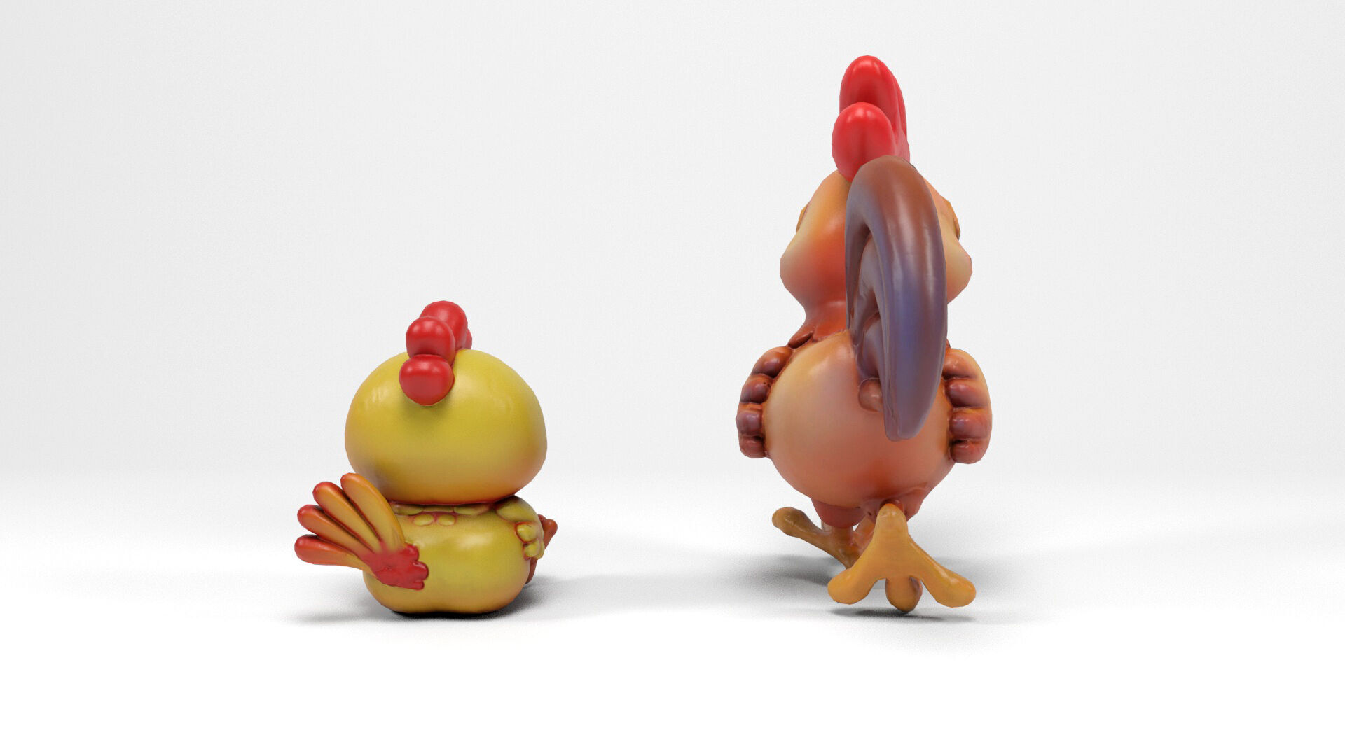 Funny hen and chick Low-poly 3D model_6