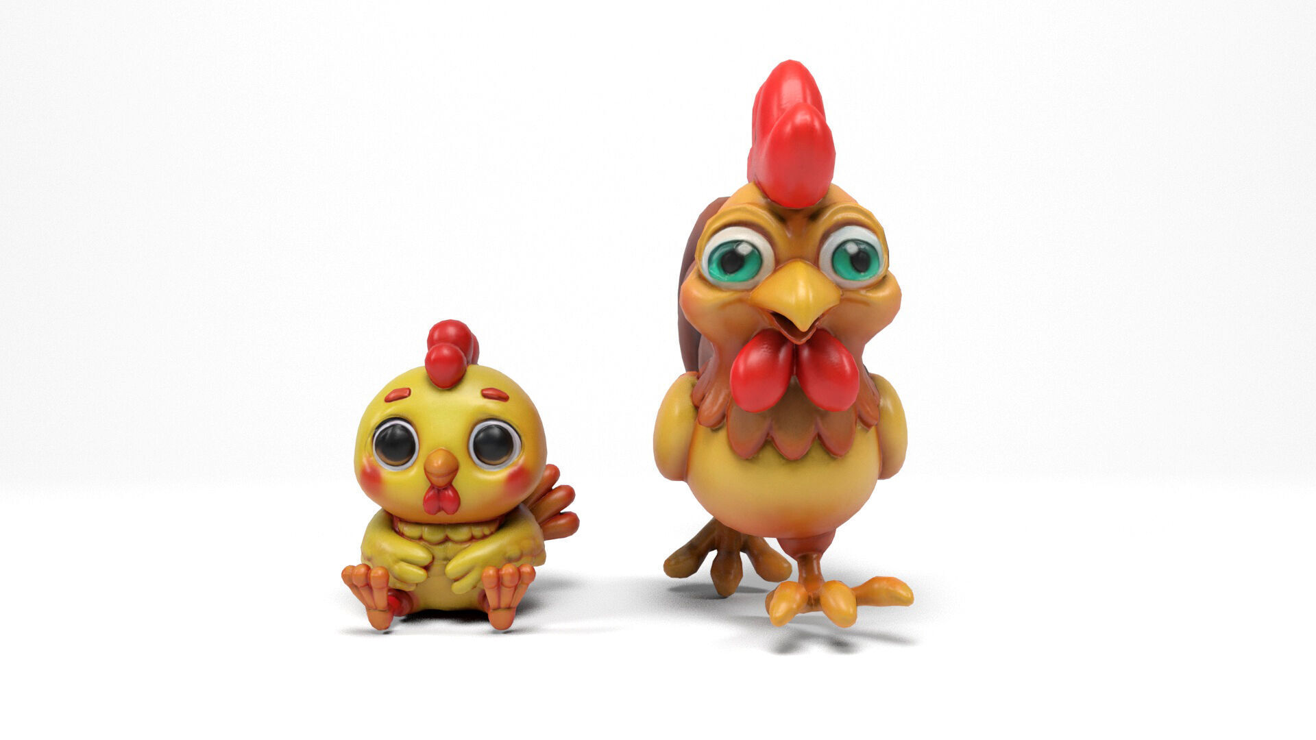 Funny hen and chick Low-poly 3D model_3