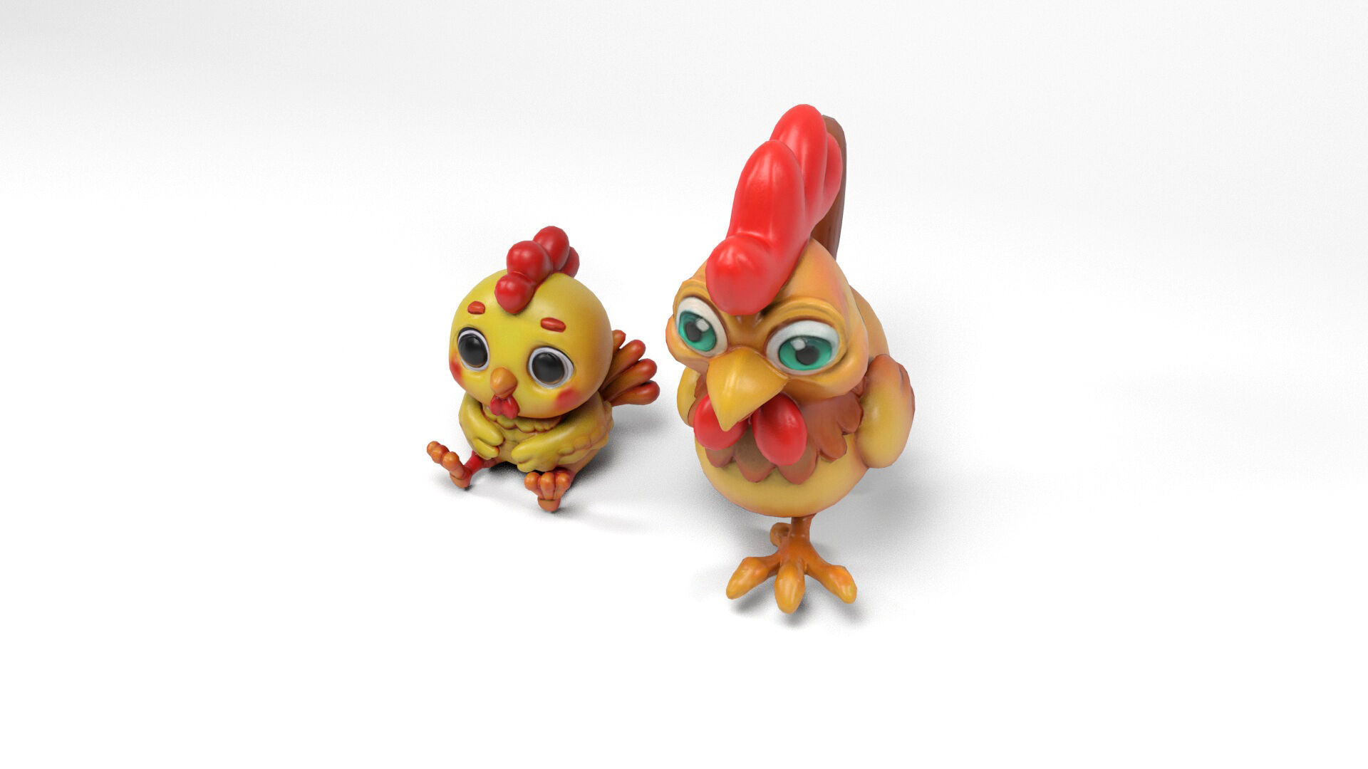 Funny hen and chick Low-poly 3D model_4