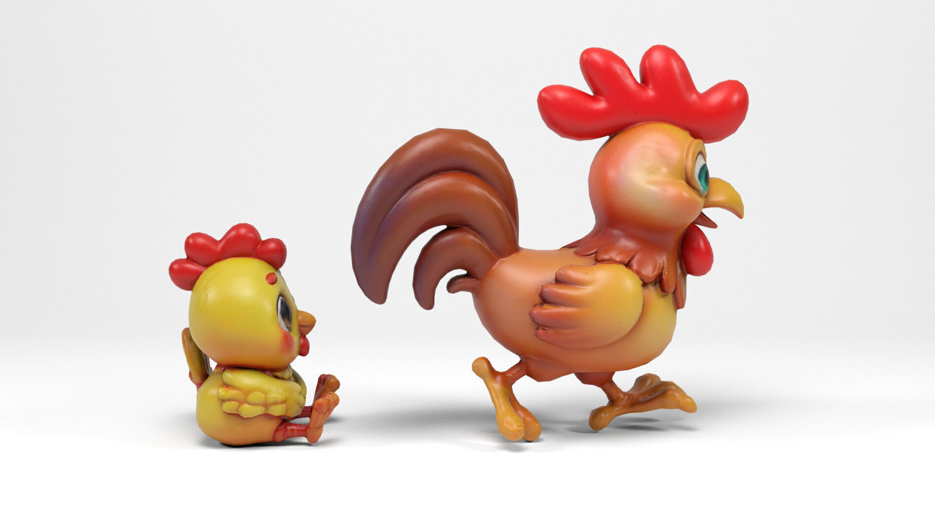 Funny hen and chick Low-poly 3D model_7