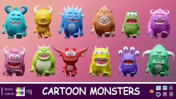 Cartoon characters monsters  Low-poly 3D model