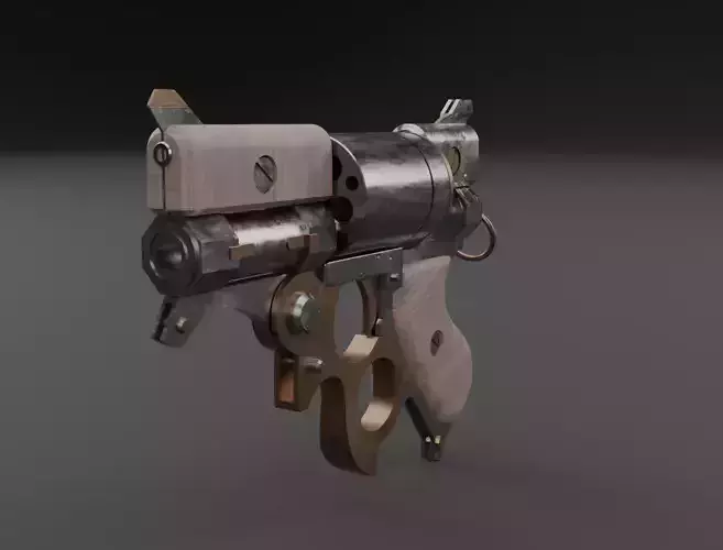 Steampunk revolver 3D model for game