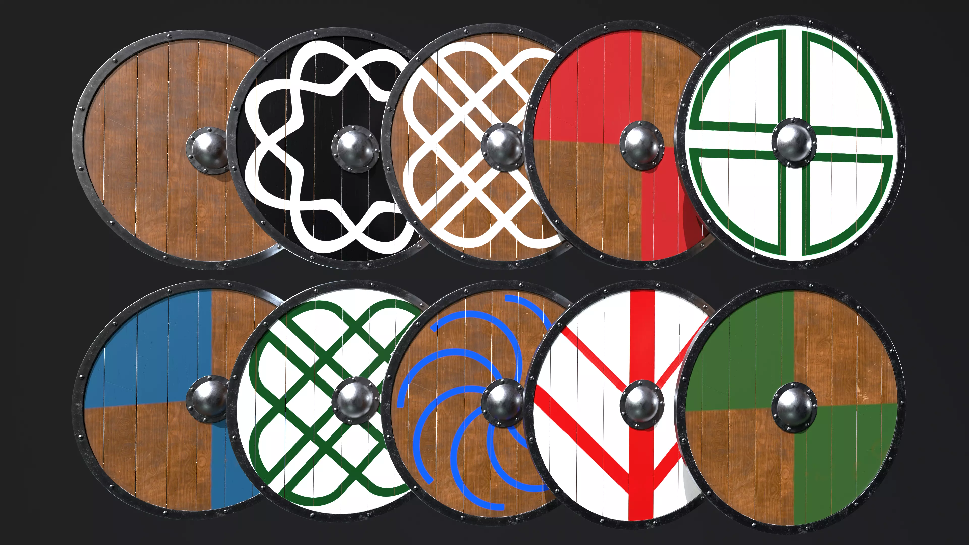 10 shields pack Low-poly 3D model_0