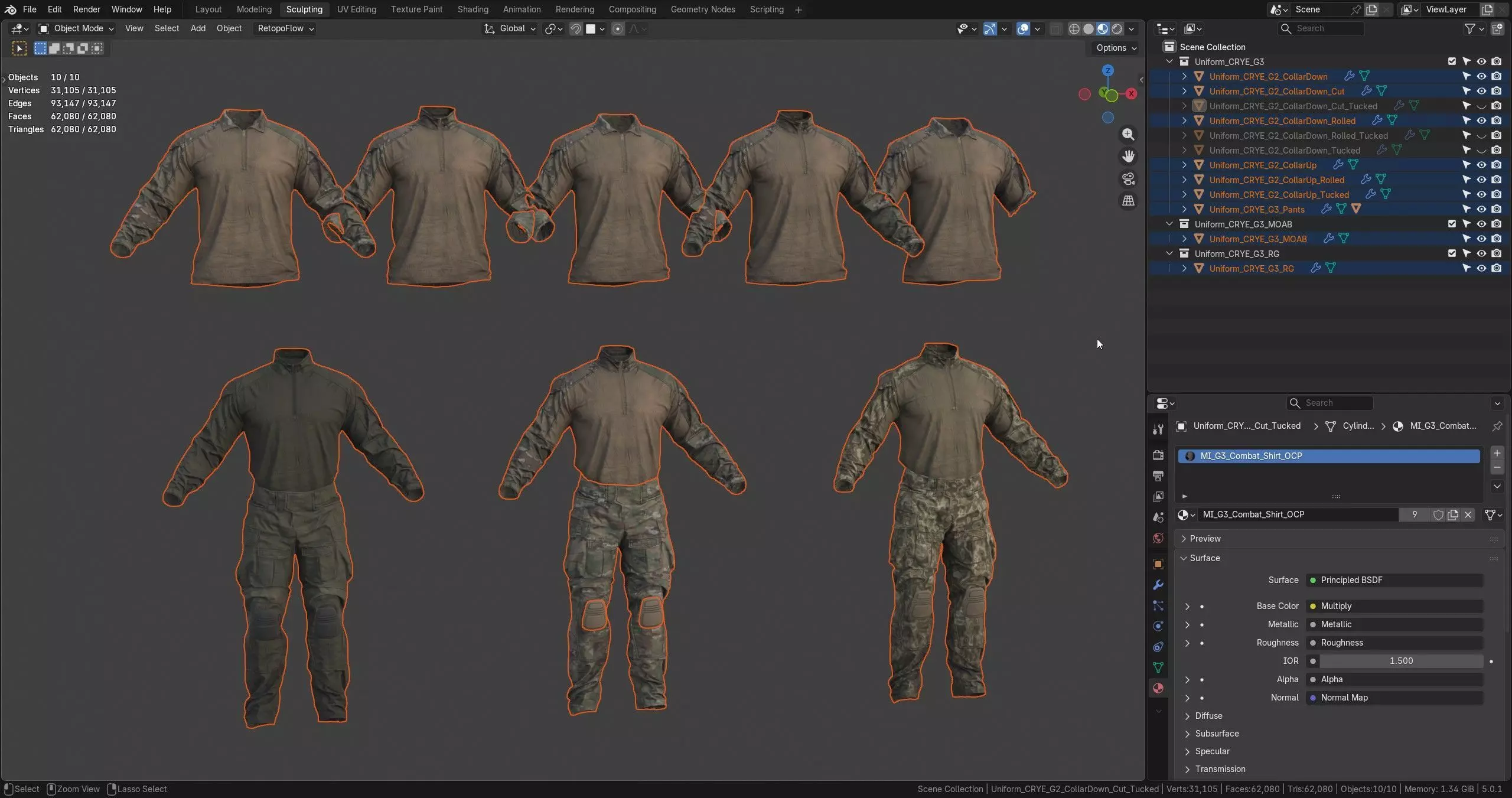 3D model CRYE PRECISION COMBAT UNIFORM G3 VR / AR / low-poly
