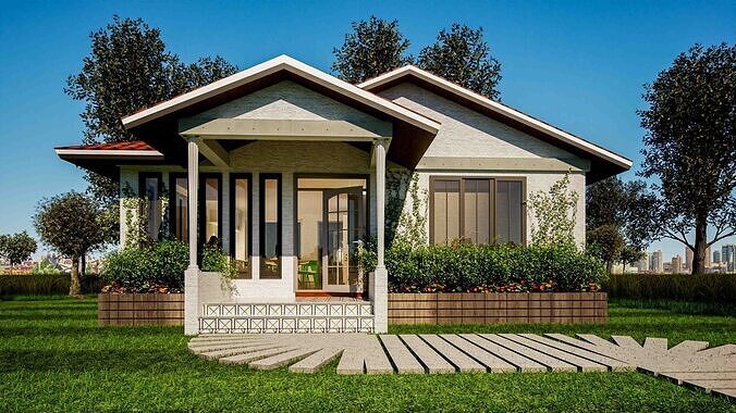 Bungalow Interior And Exterior 3D model