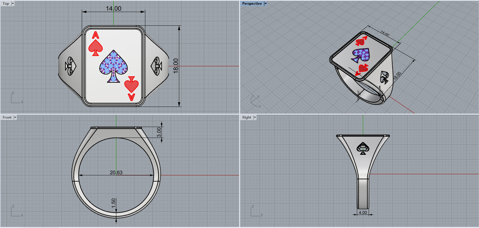 spades playing card ring with gems model 796 3D print model_4