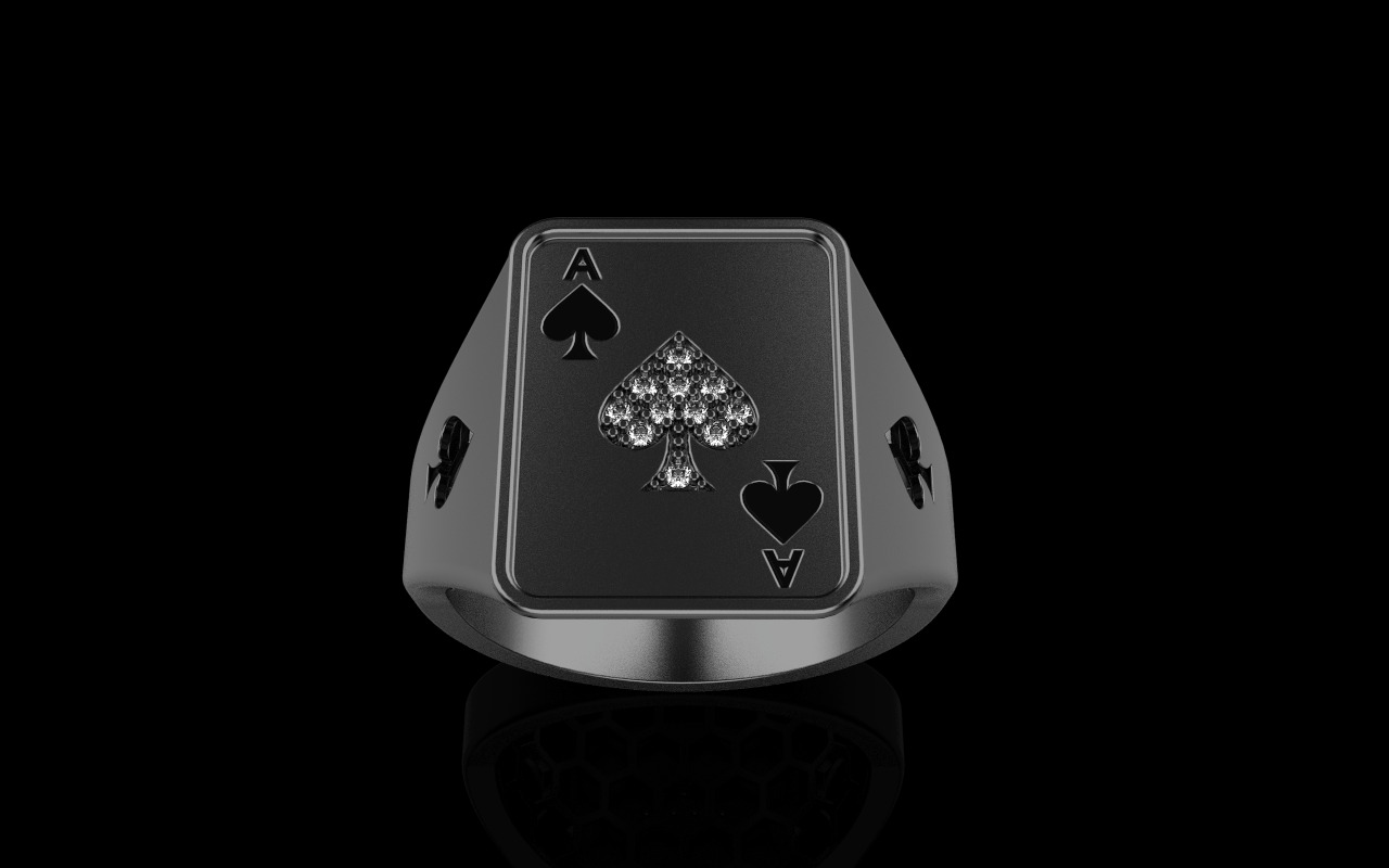spades playing card ring with gems model 796 3D print model_17