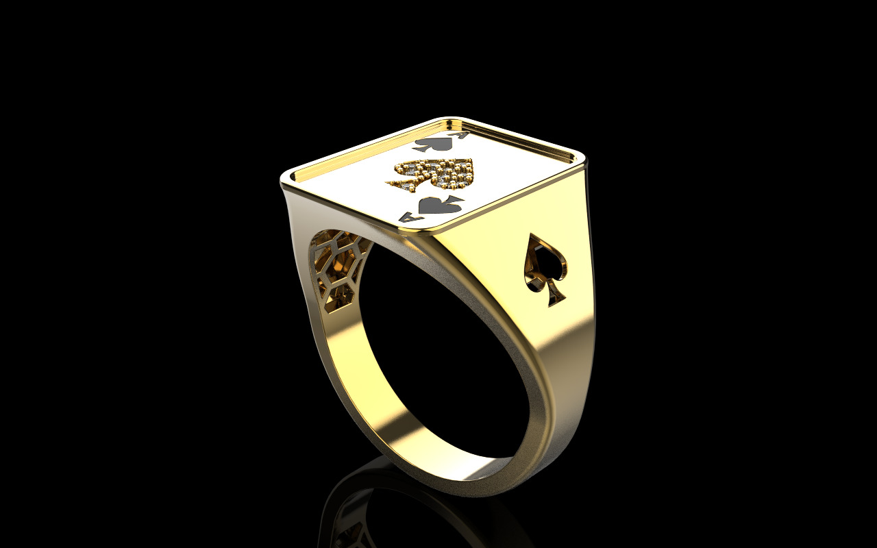 spades playing card ring with gems model 796 3D print model_2