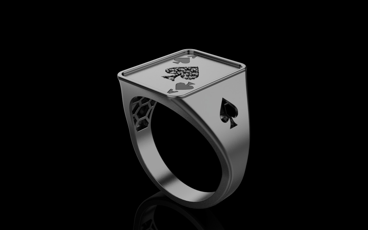 spades playing card ring with gems model 796 3D print model_29