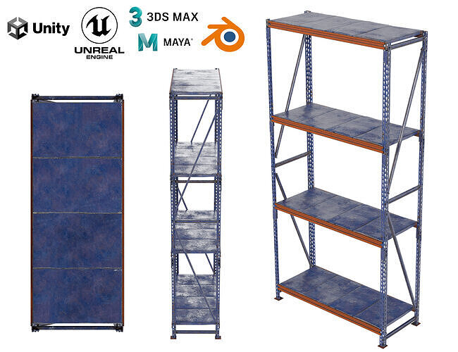 Industrial shelf Low-poly 3D model