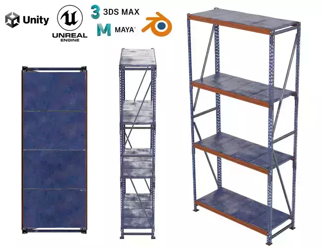 Industrial shelf Low-poly 3D model