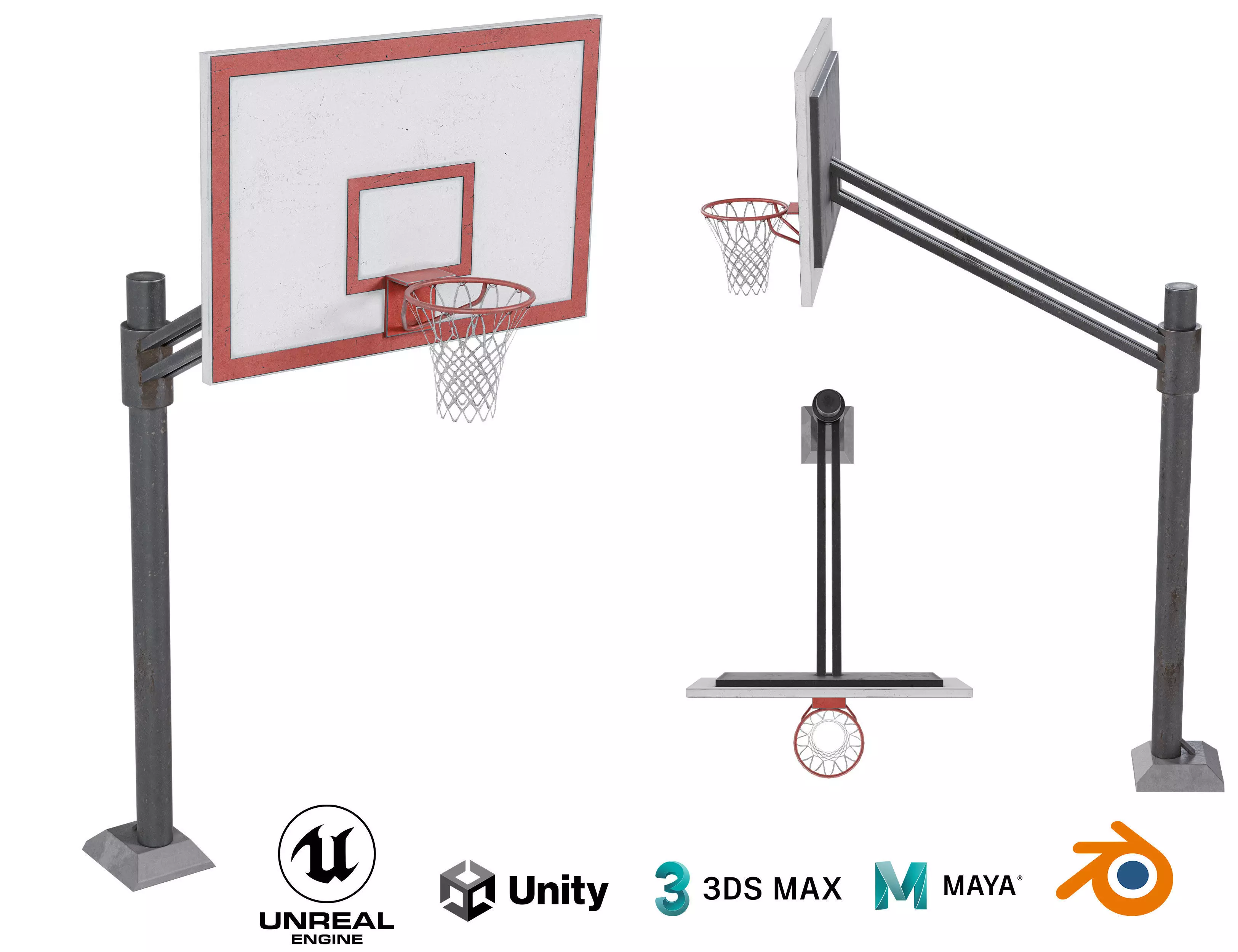 Basketball hoop Low-poly 3D model_0