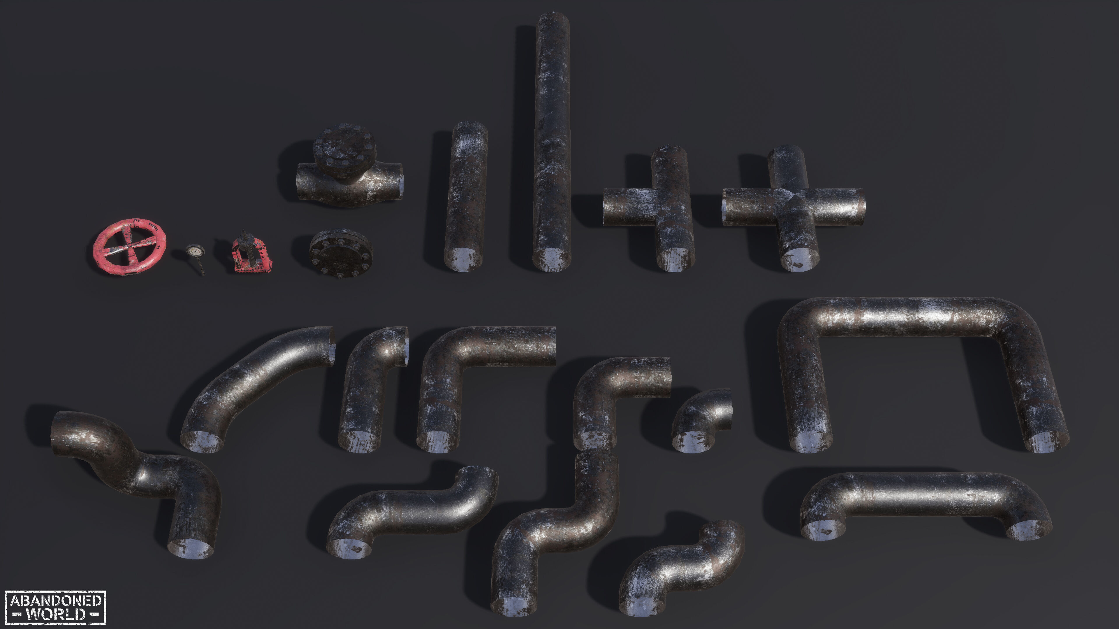 Modular Pipe Elements Low-poly 3D model_8