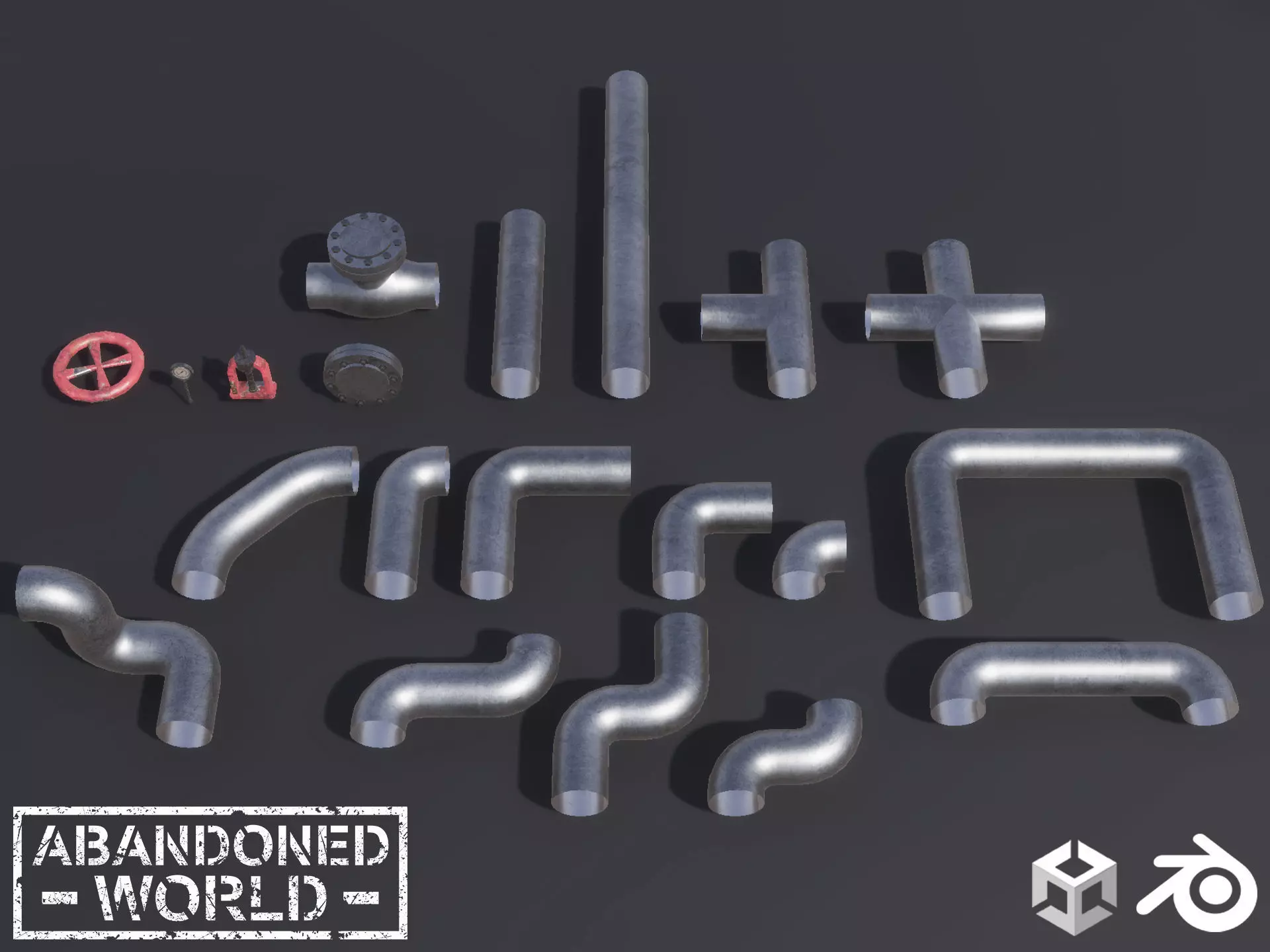 Modular Pipe Elements Low-poly 3D model_0