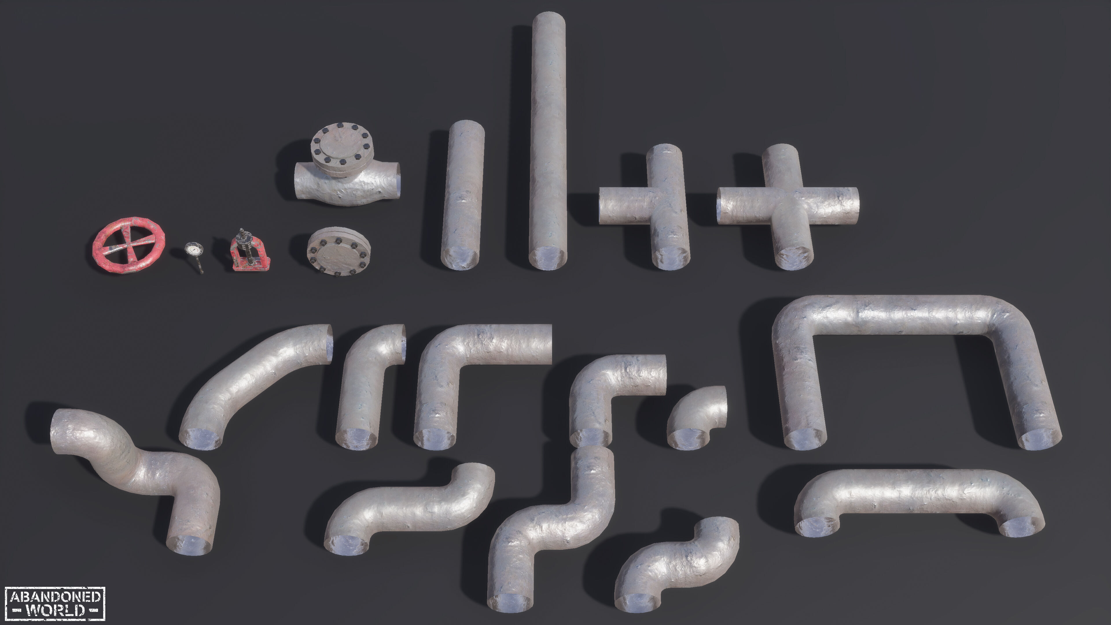 Modular Pipe Elements Low-poly 3D model_3
