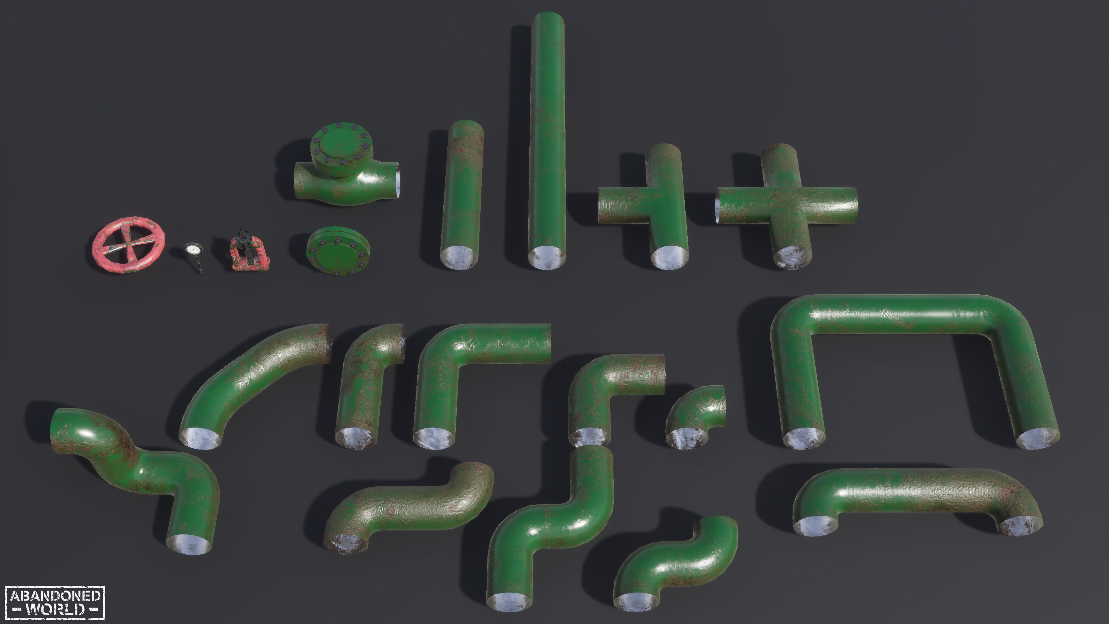 Modular Pipe Elements Low-poly 3D model_5