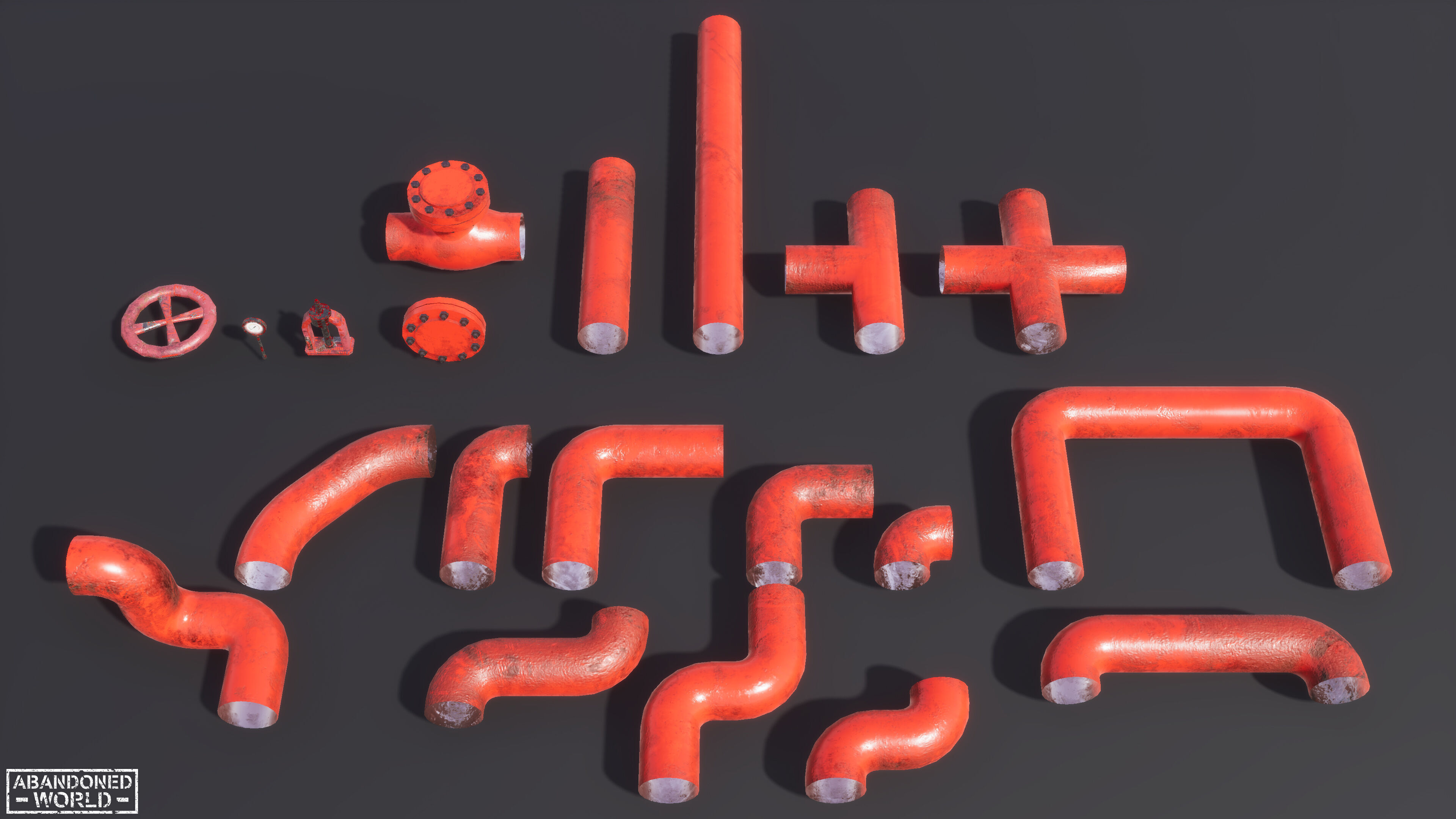 Modular Pipe Elements Low-poly 3D model_6