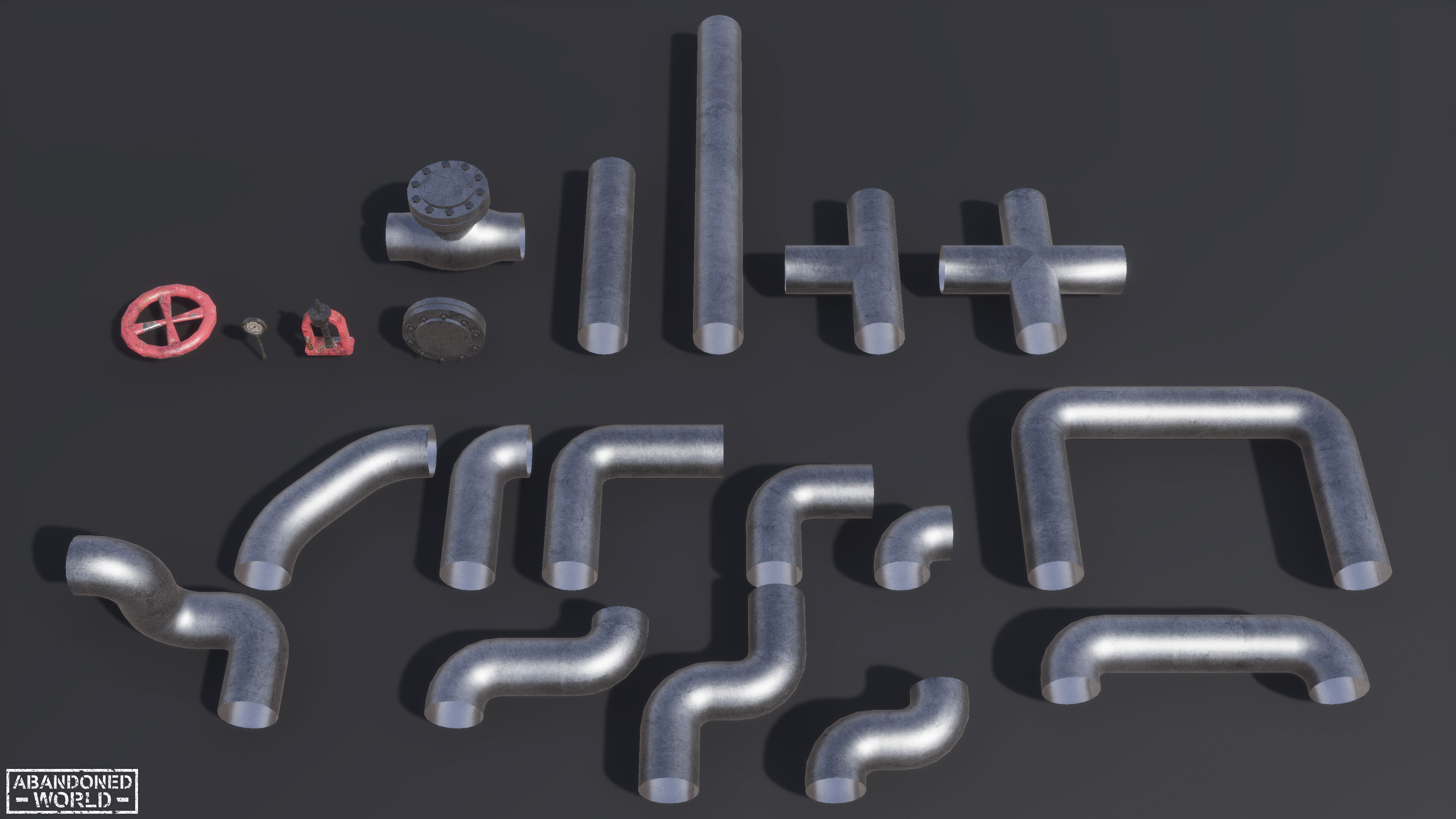 Modular Pipe Elements Low-poly 3D model_2