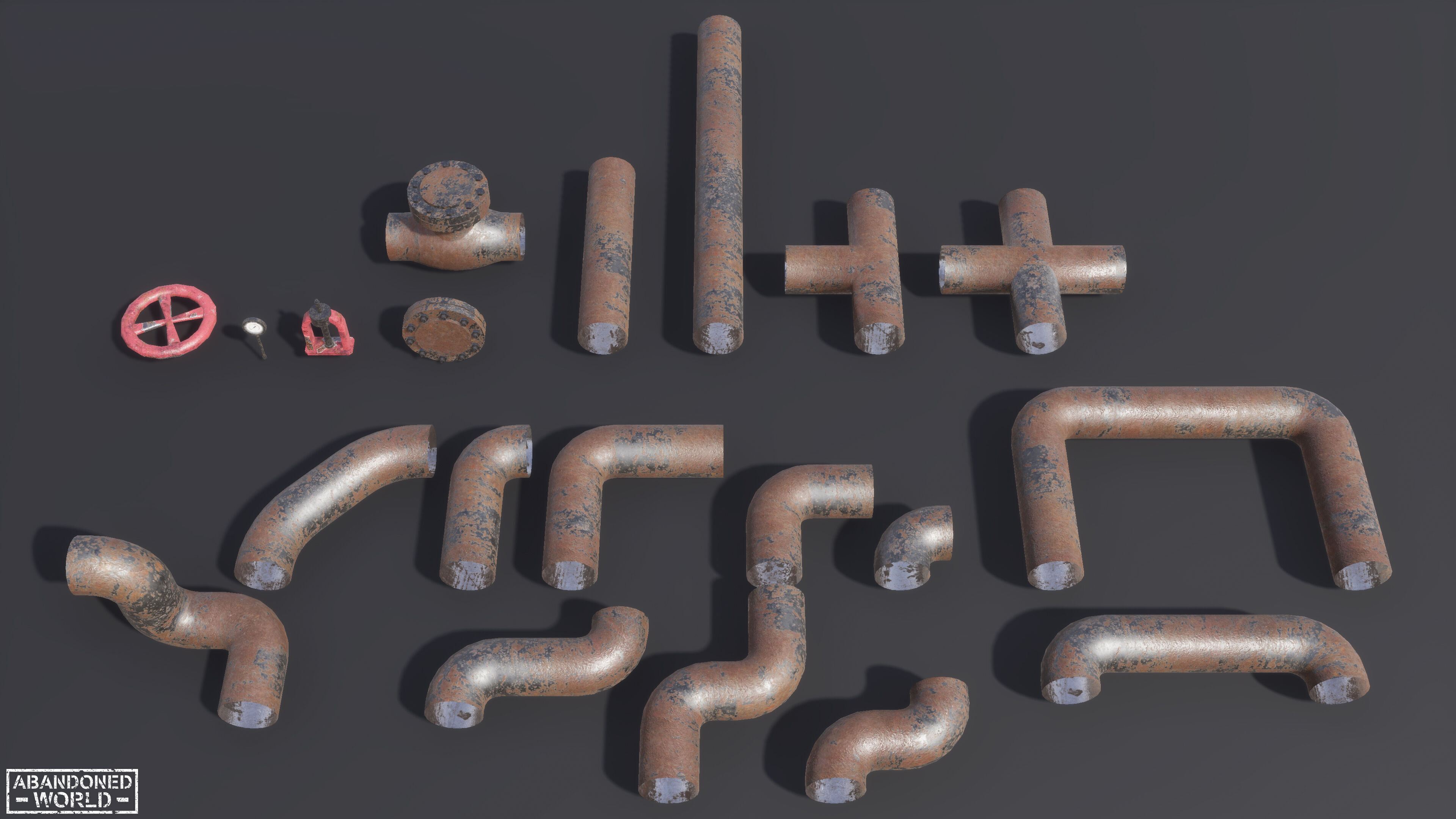 Modular Pipe Elements Low-poly 3D model_9