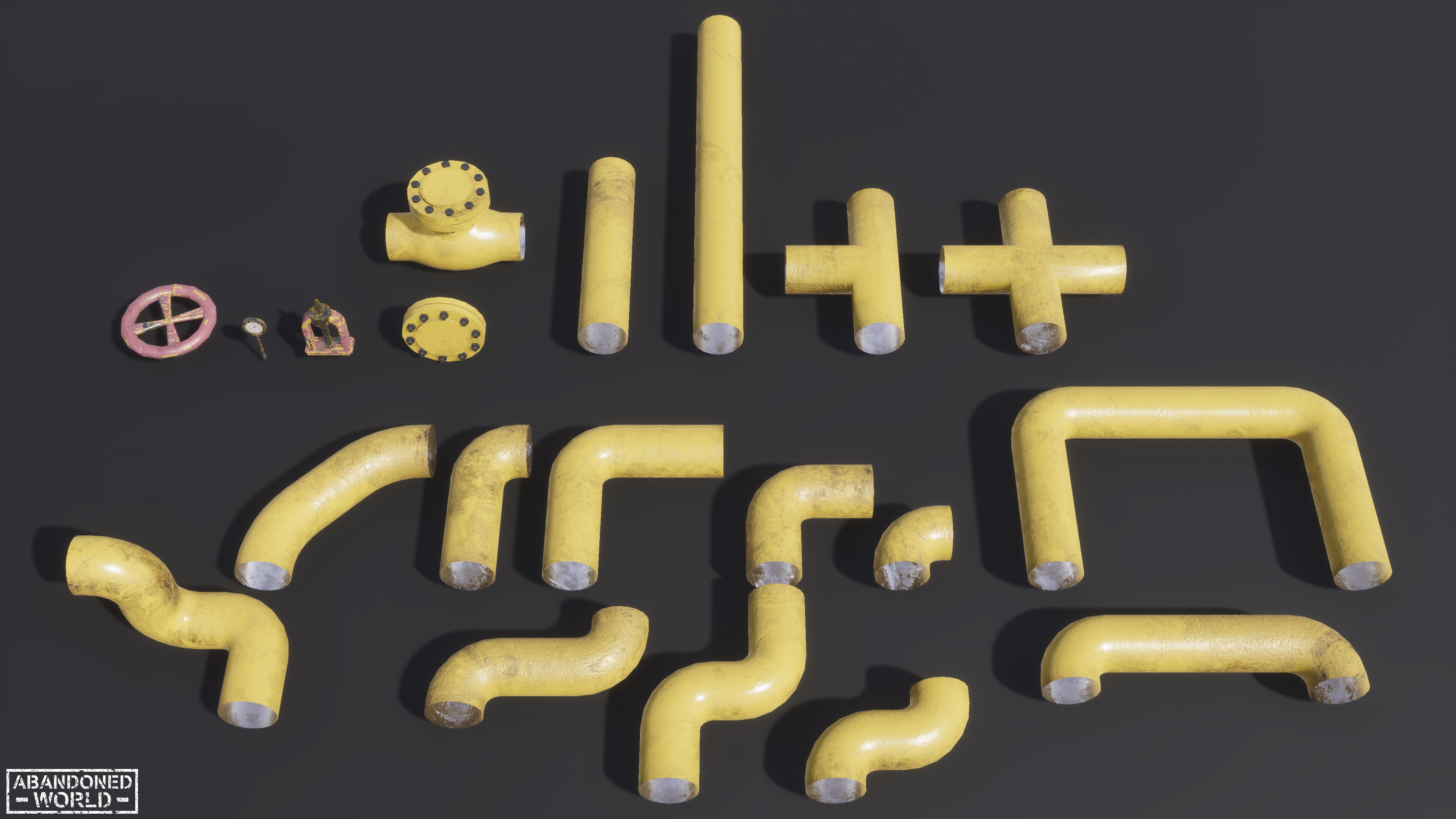 Modular Pipe Elements Low-poly 3D model_7