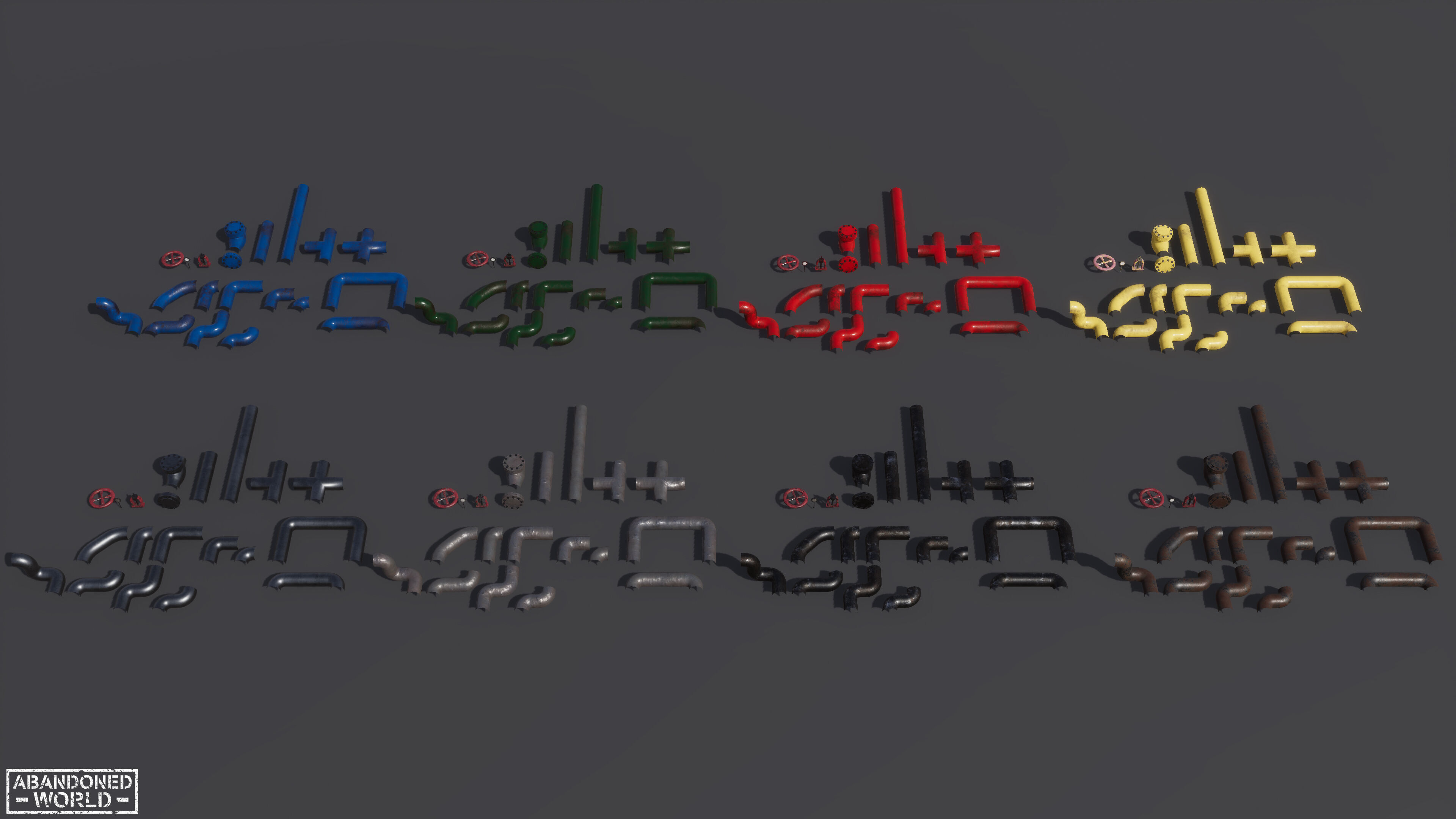 Modular Pipe Elements Low-poly 3D model_1