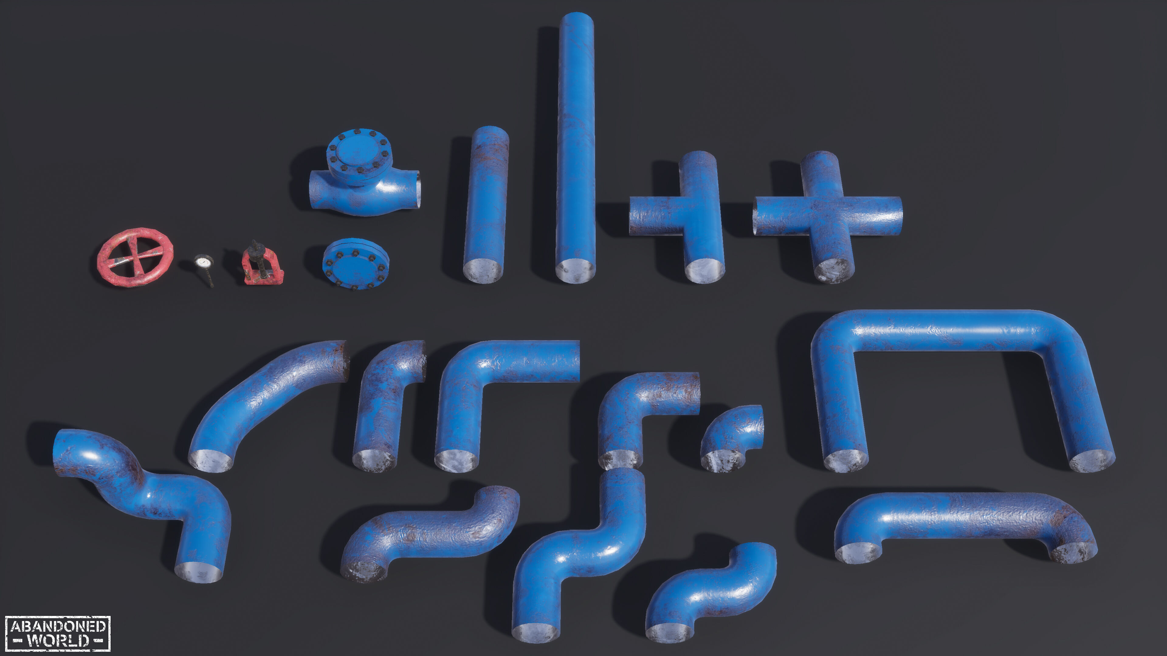 Modular Pipe Elements Low-poly 3D model_4