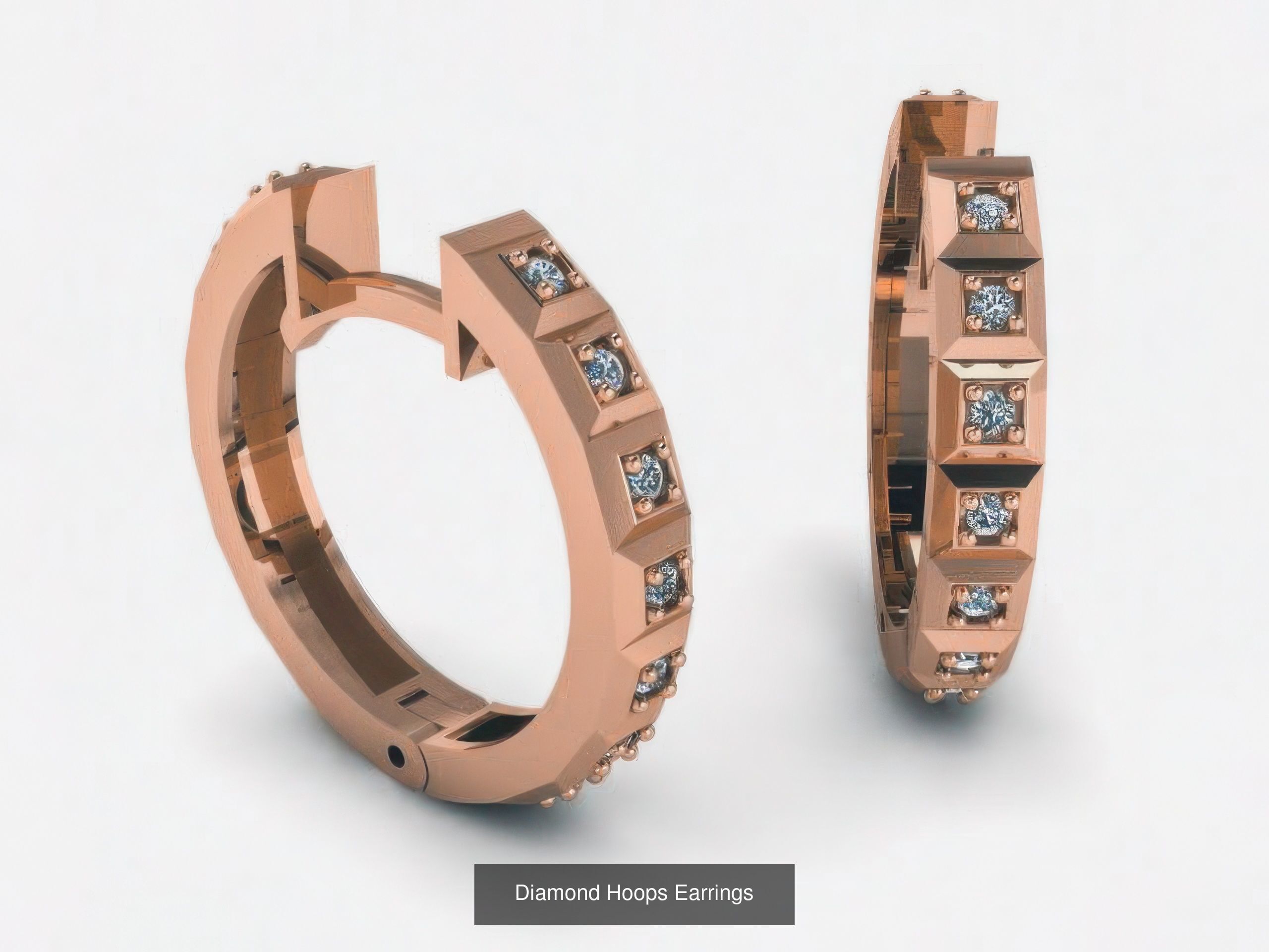 42 Diamond Hoops Earrings 3D print model 3D Model Collection_41