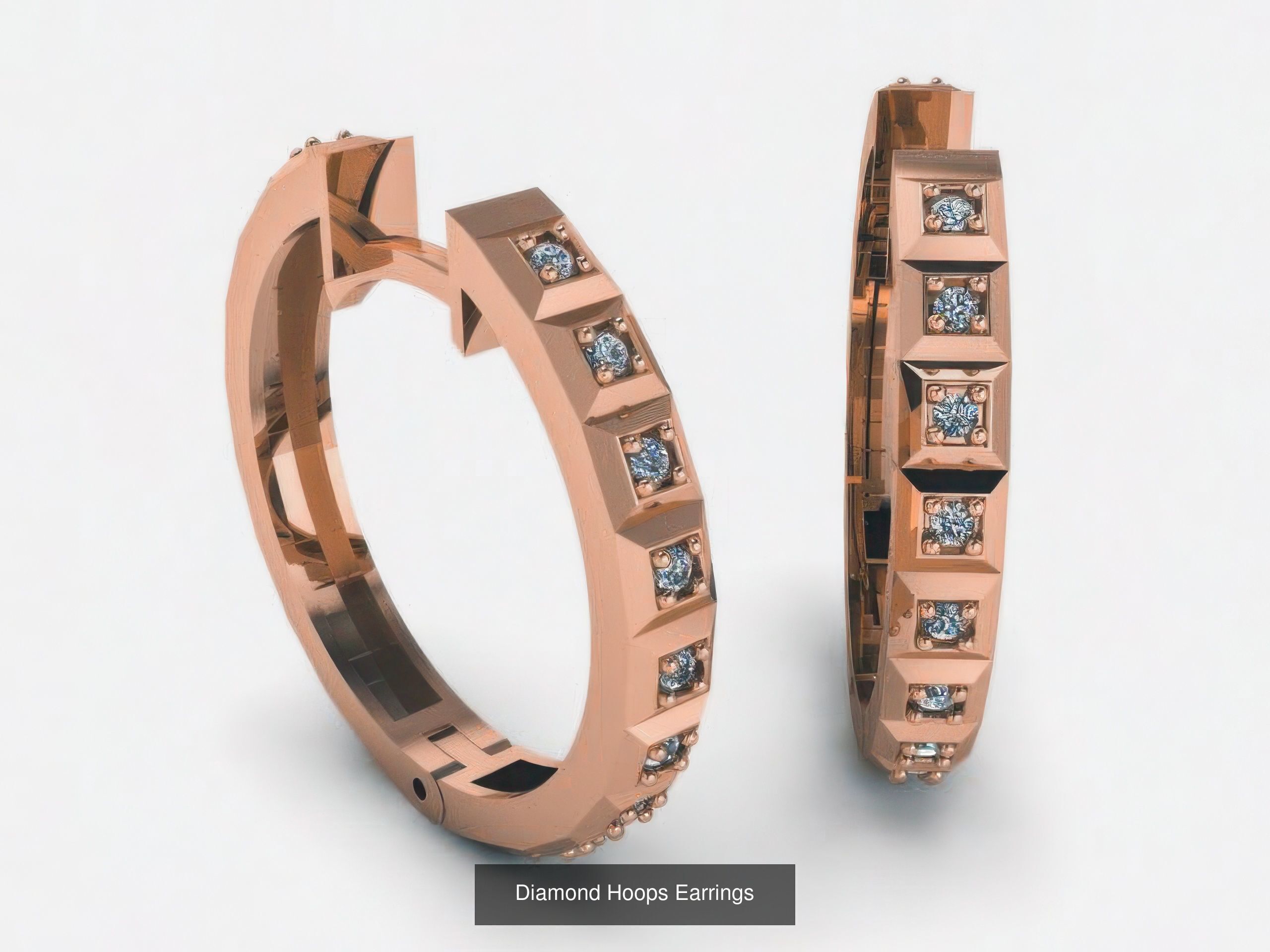 42 Diamond Hoops Earrings 3D print model 3D Model Collection_32
