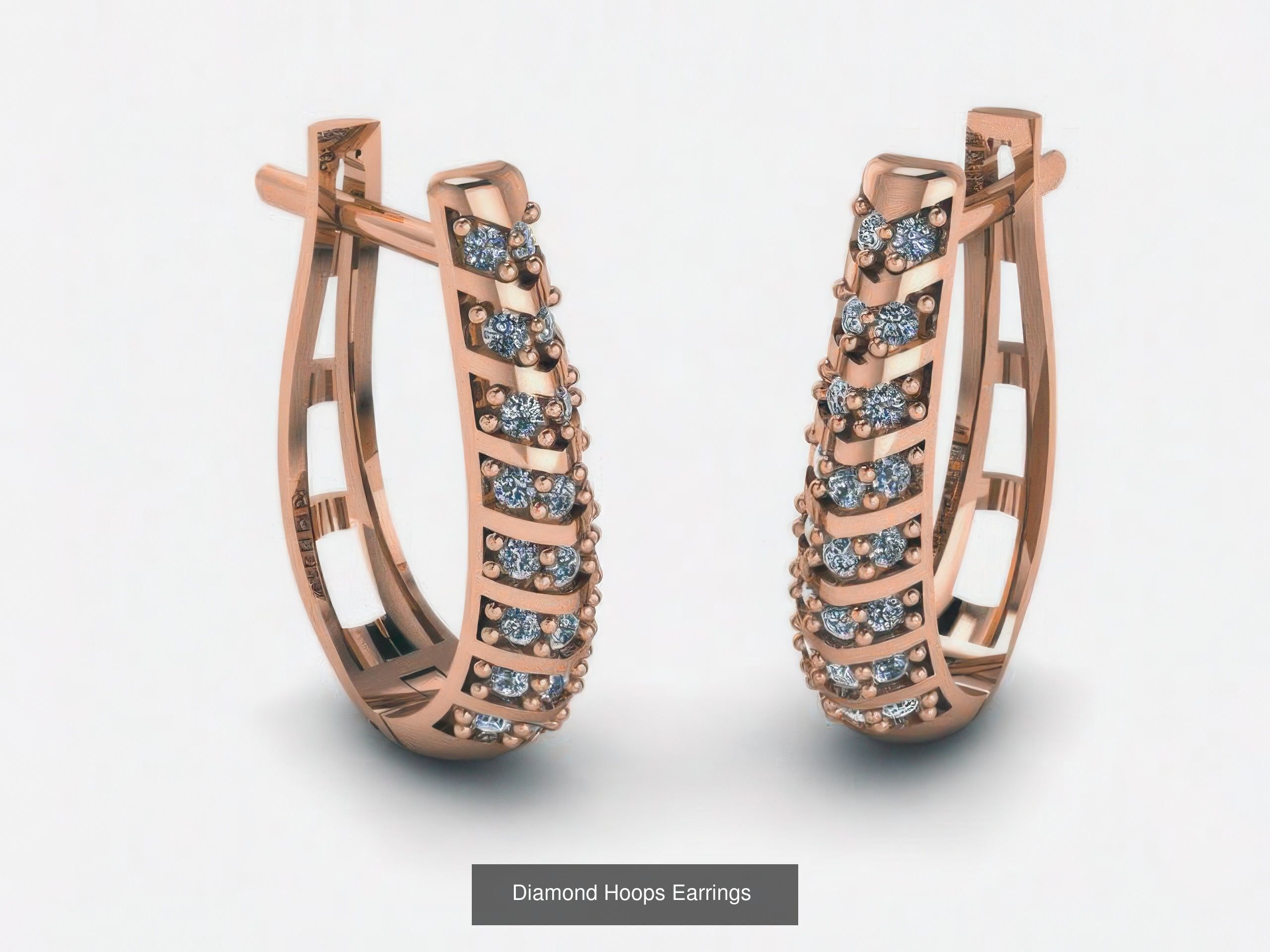 42 Diamond Hoops Earrings 3D print model 3D Model Collection_25
