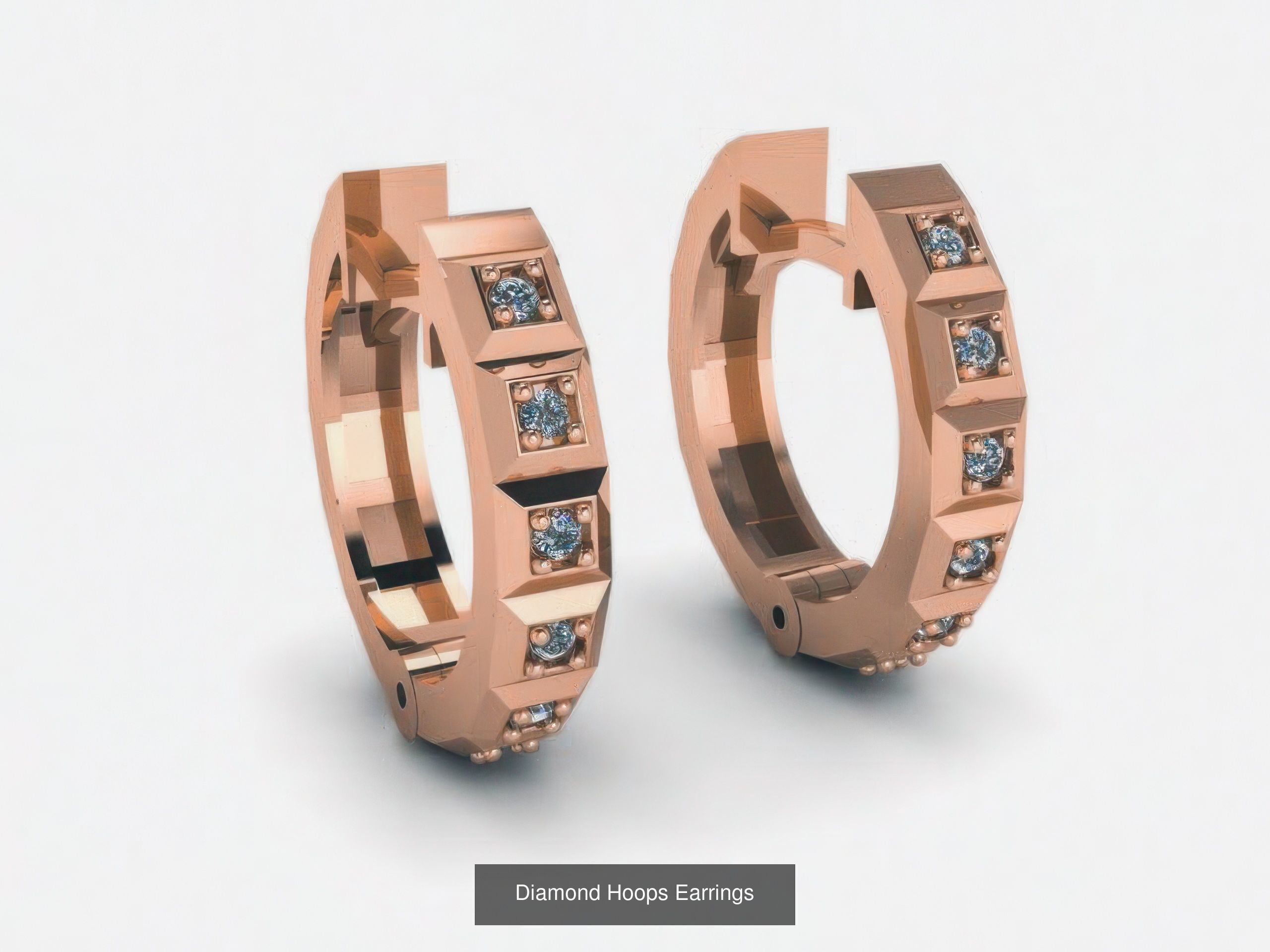 42 Diamond Hoops Earrings 3D print model 3D Model Collection_33