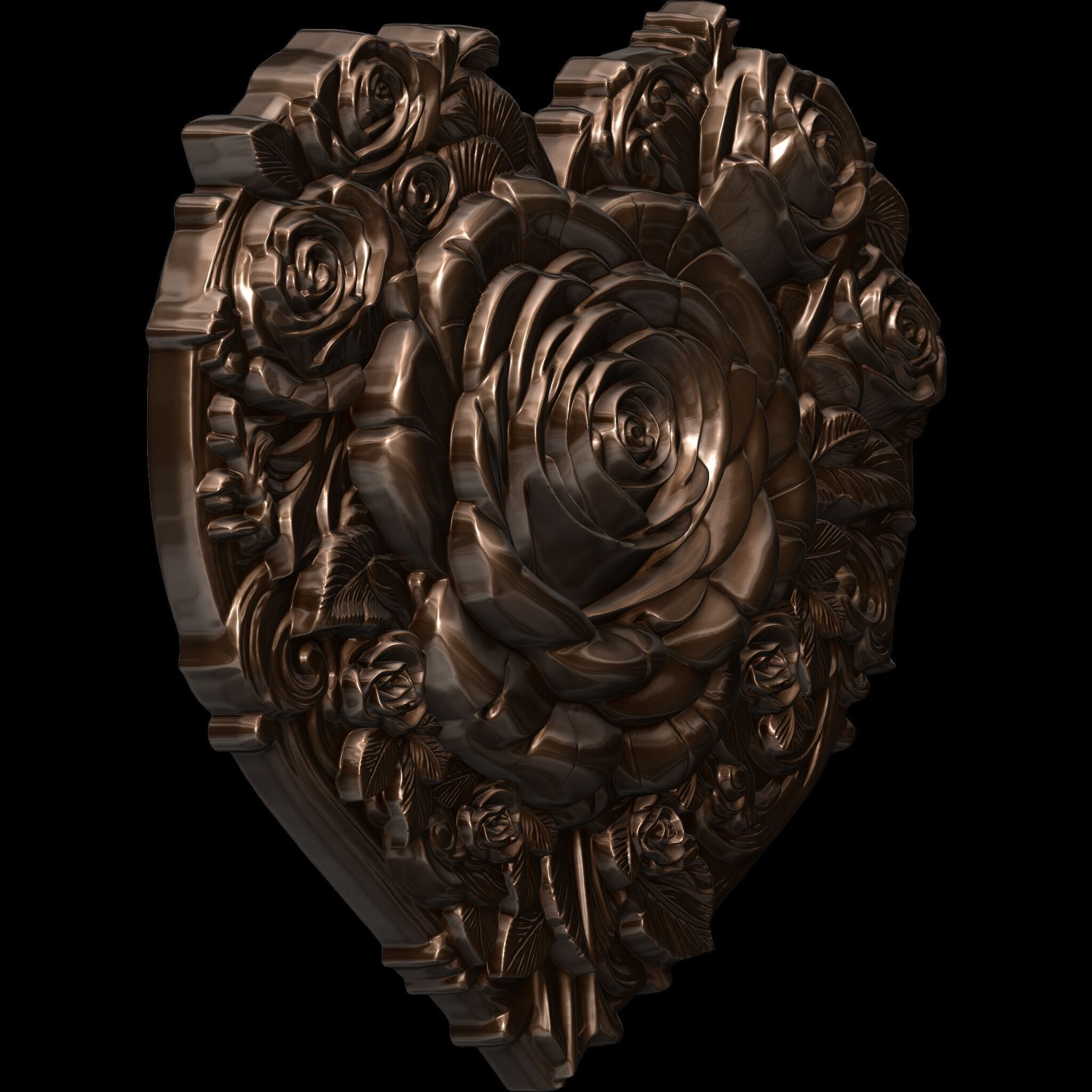 Romantic Heart of Roses Relief No2 STL file for 3d print or CNC 3D print model_1