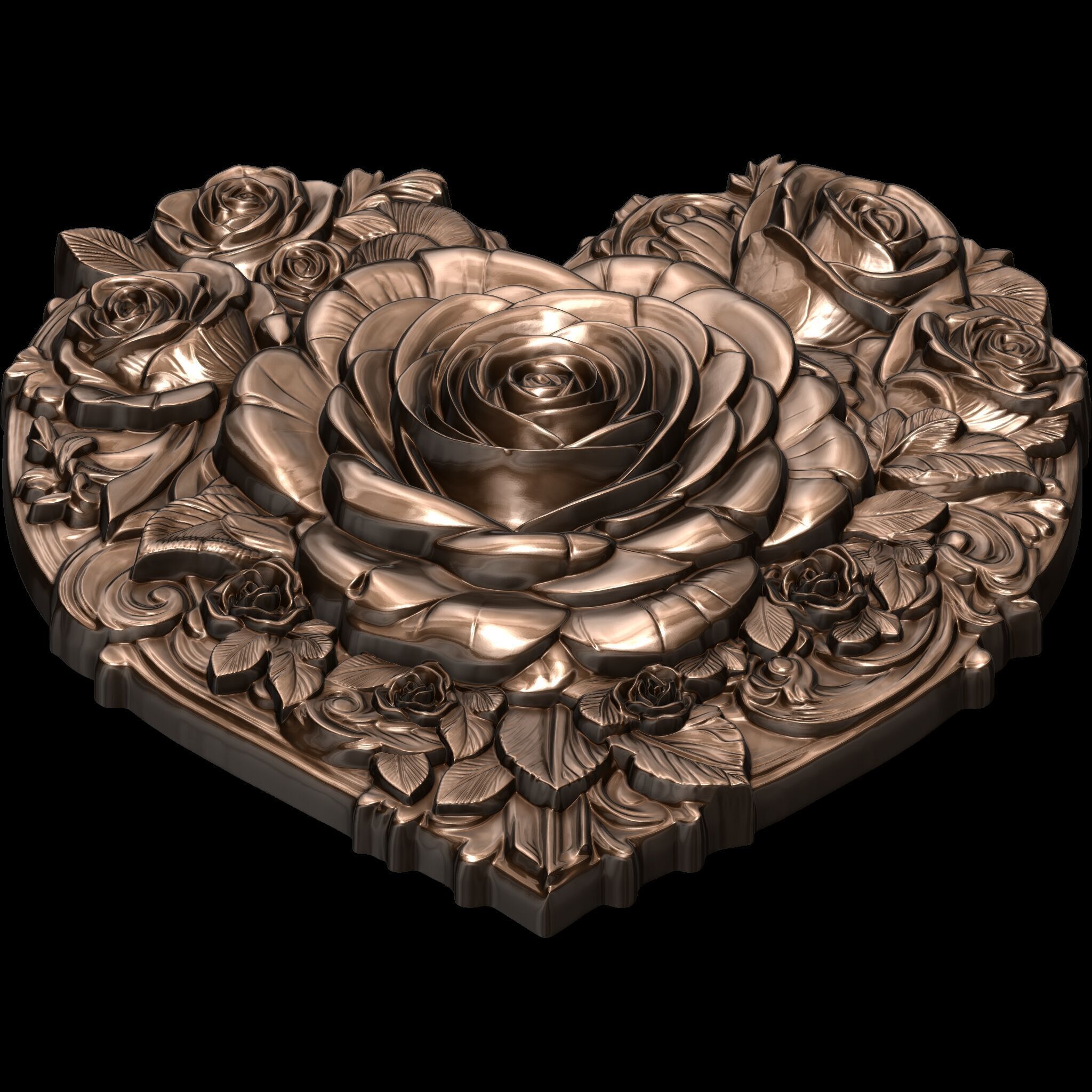 Romantic Heart of Roses Relief No2 STL file for 3d print or CNC 3D print model_6