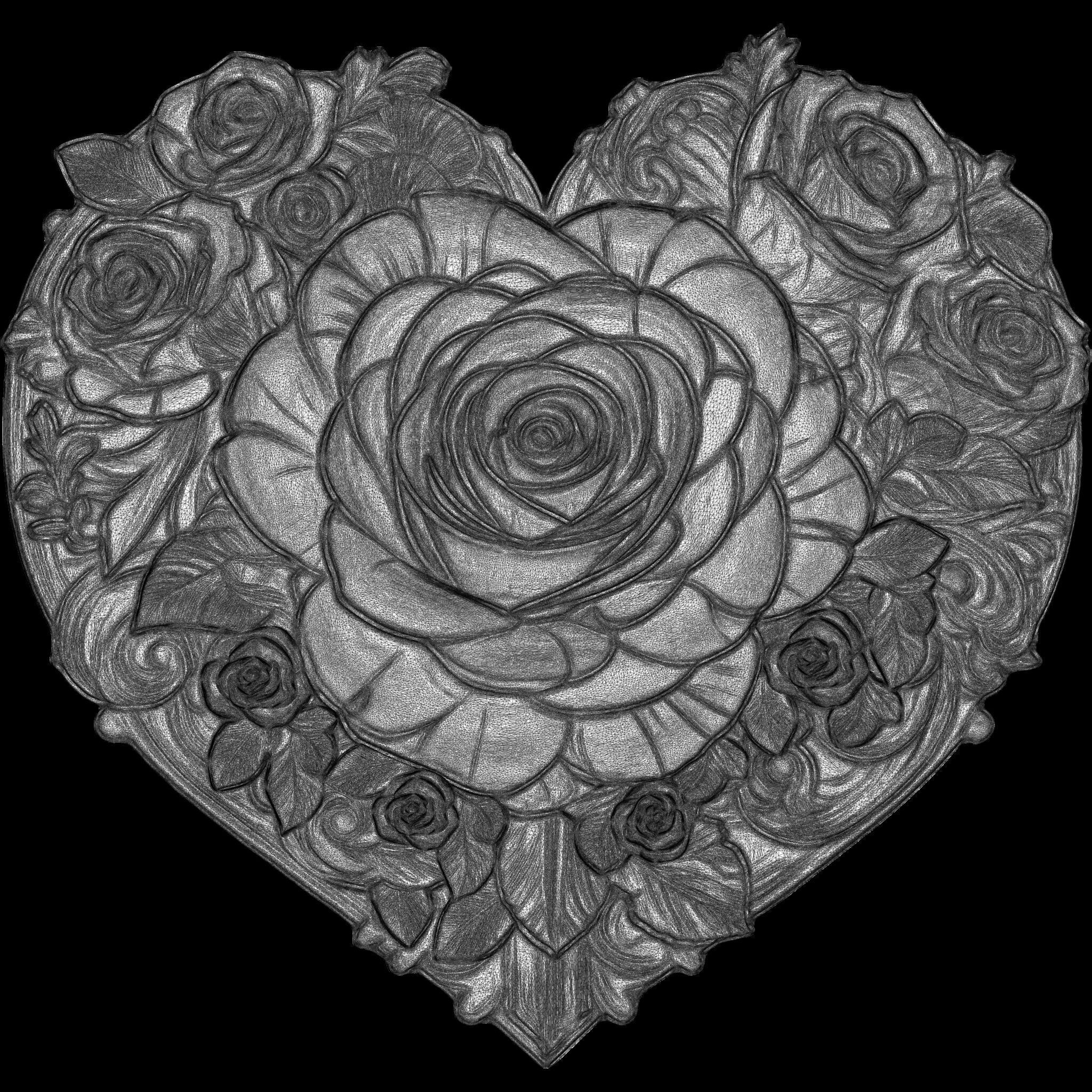 Romantic Heart of Roses Relief No2 STL file for 3d print or CNC 3D print model_7