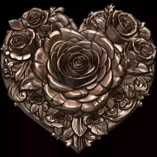 Romantic Heart of Roses Relief No2 STL file for 3d print or CNC 3D print model