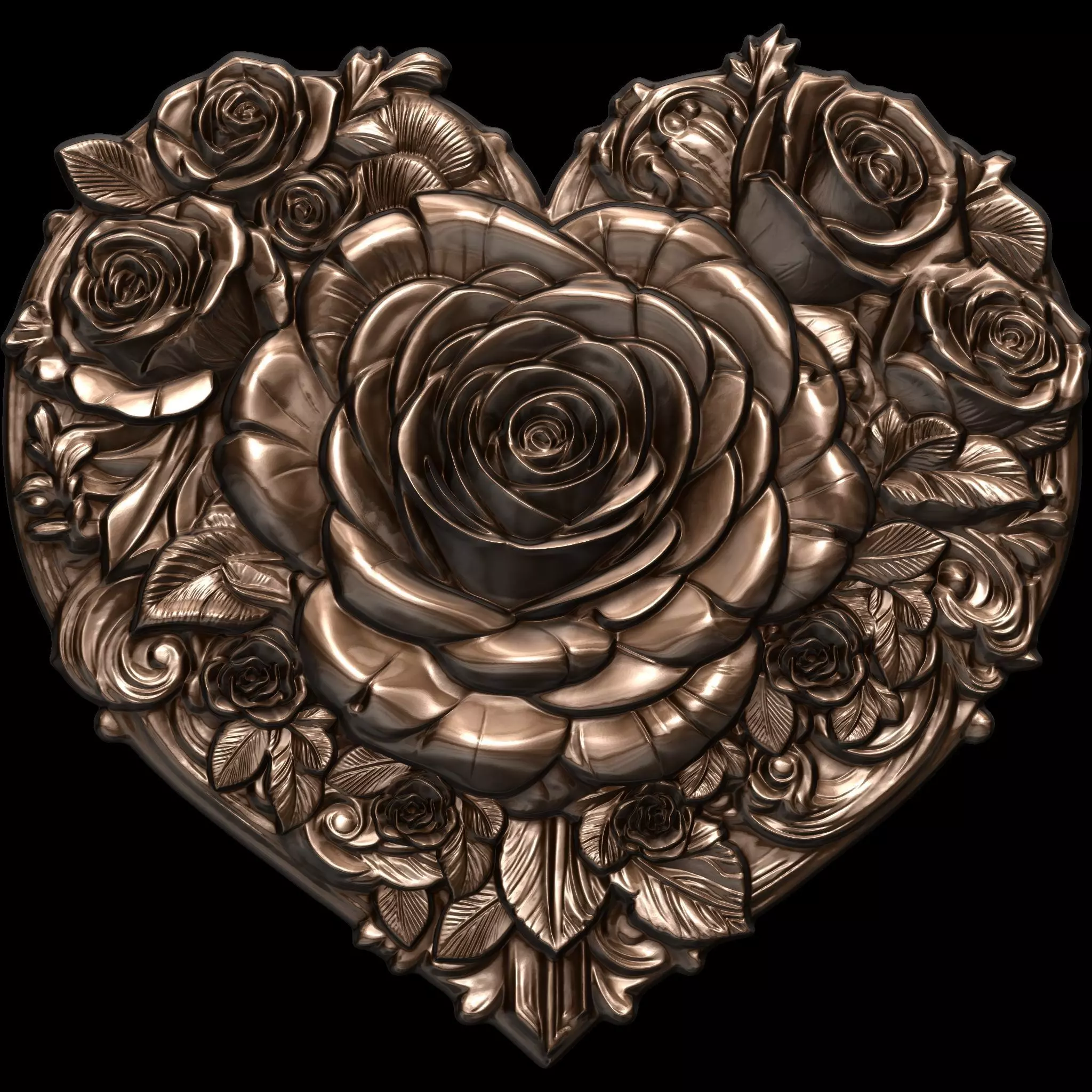 Romantic Heart of Roses Relief No2 STL file for 3d print or CNC 3D print model_0