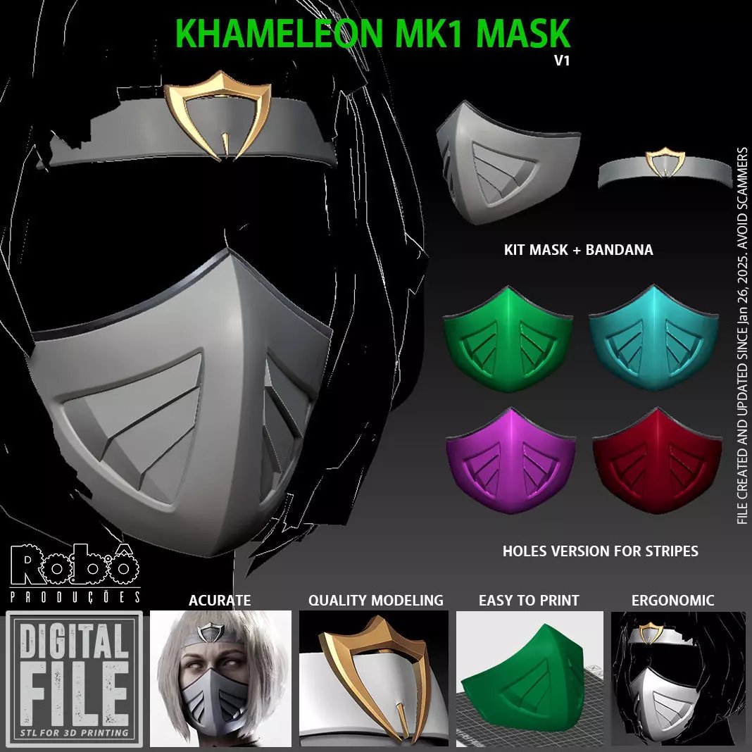 Khameleon Mask Bandana Cosplay Mortal Kombat 3D print model_0