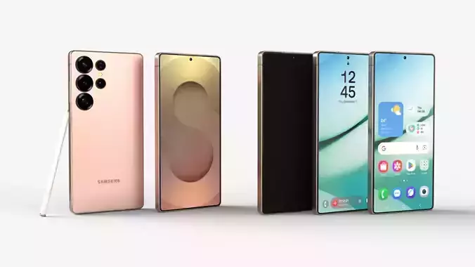 Pinkgold Samsung Galaxy S25 Ultra with pen